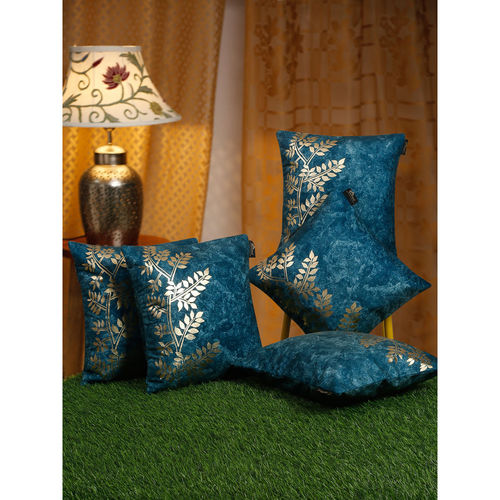 HOSTA HOMES Teal Gold-Toned Pieces Floral Velvet Square Cushion Covers  16x16 inches