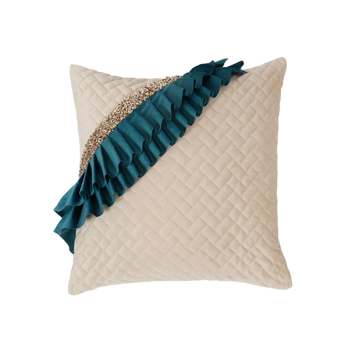 Buy Hosta Homes Off White Green Pieces Geometric Embellished Square Cushion Covers X