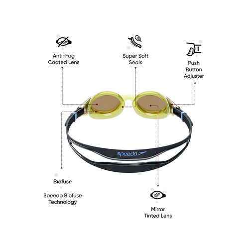 Speedo Unisex Adult Biofuse Mirror Lens Swim Goggles Yellow Smoke  (One Size)