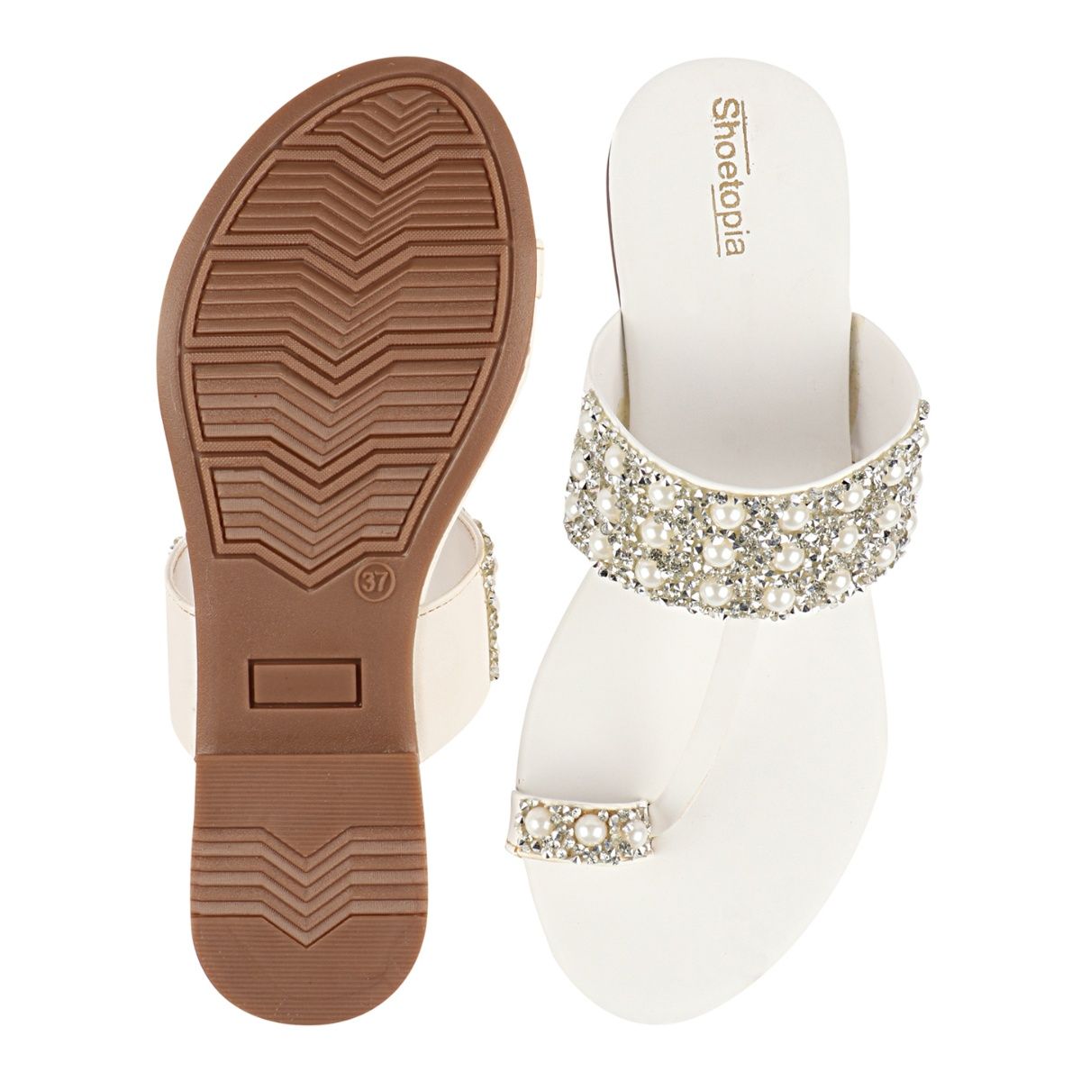 Shoetopia Girls White Embellished Ethnic Open Toe Flats: Buy Shoetopia ...