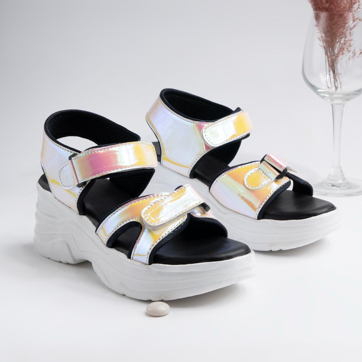 Black leather flatform sandals hot sale