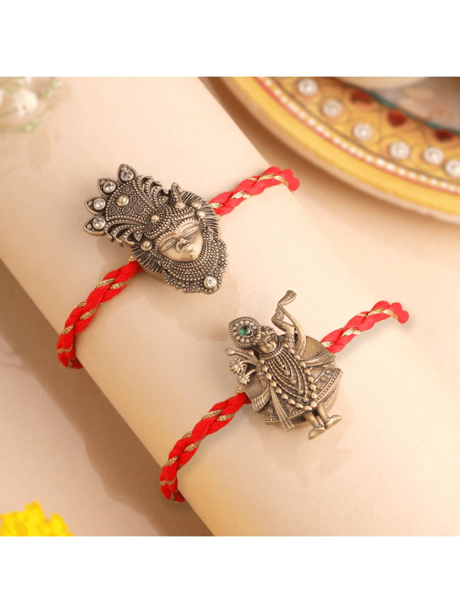 Cosa Nostraa Shrinath Ji Antique Gold Premium Designer Rakhi (Pack Of 2)