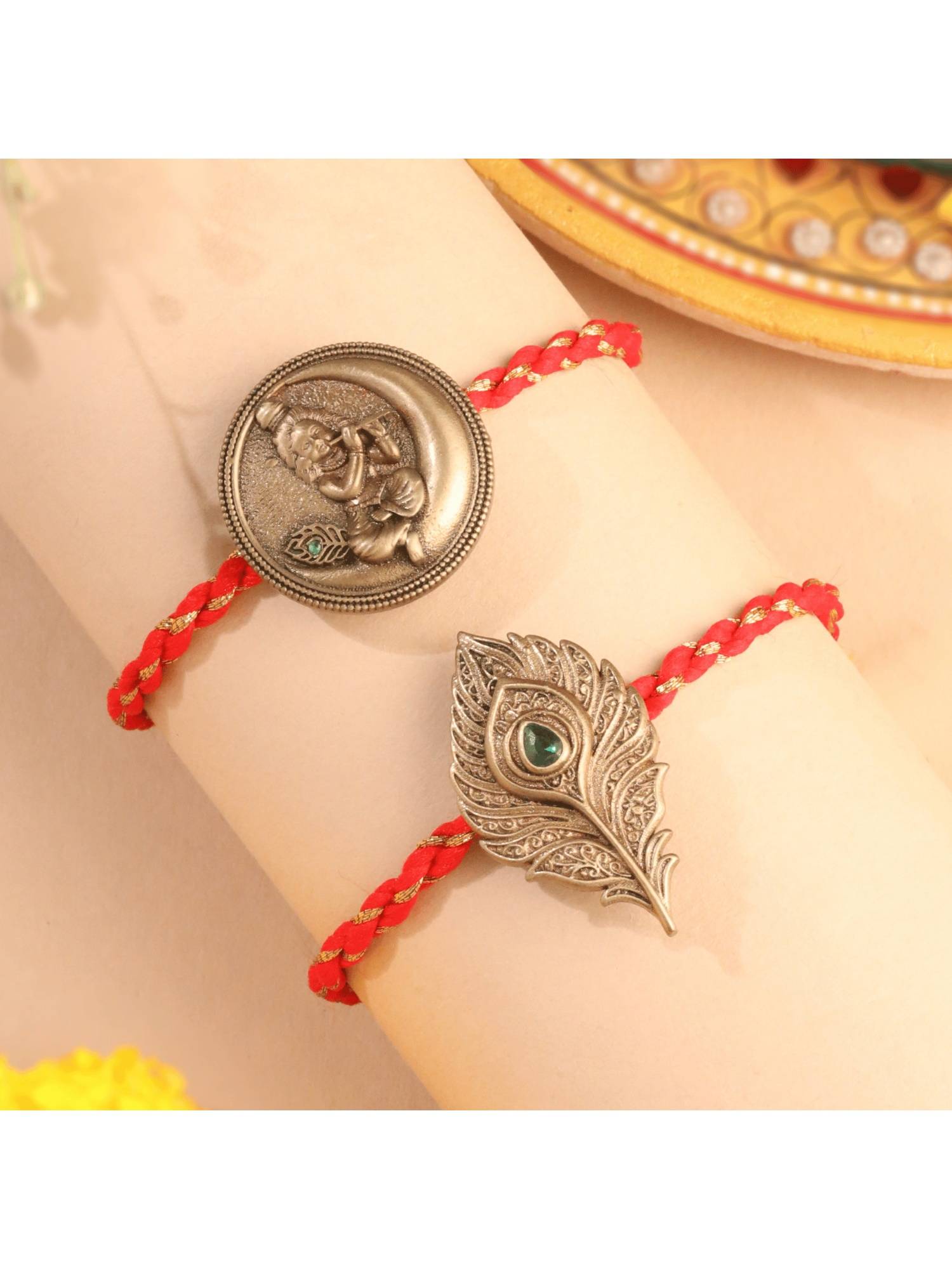 Cosa Nostraa Bal Krishna And Mor Pankh Premium Designer Rakhi (Pack Of 2)