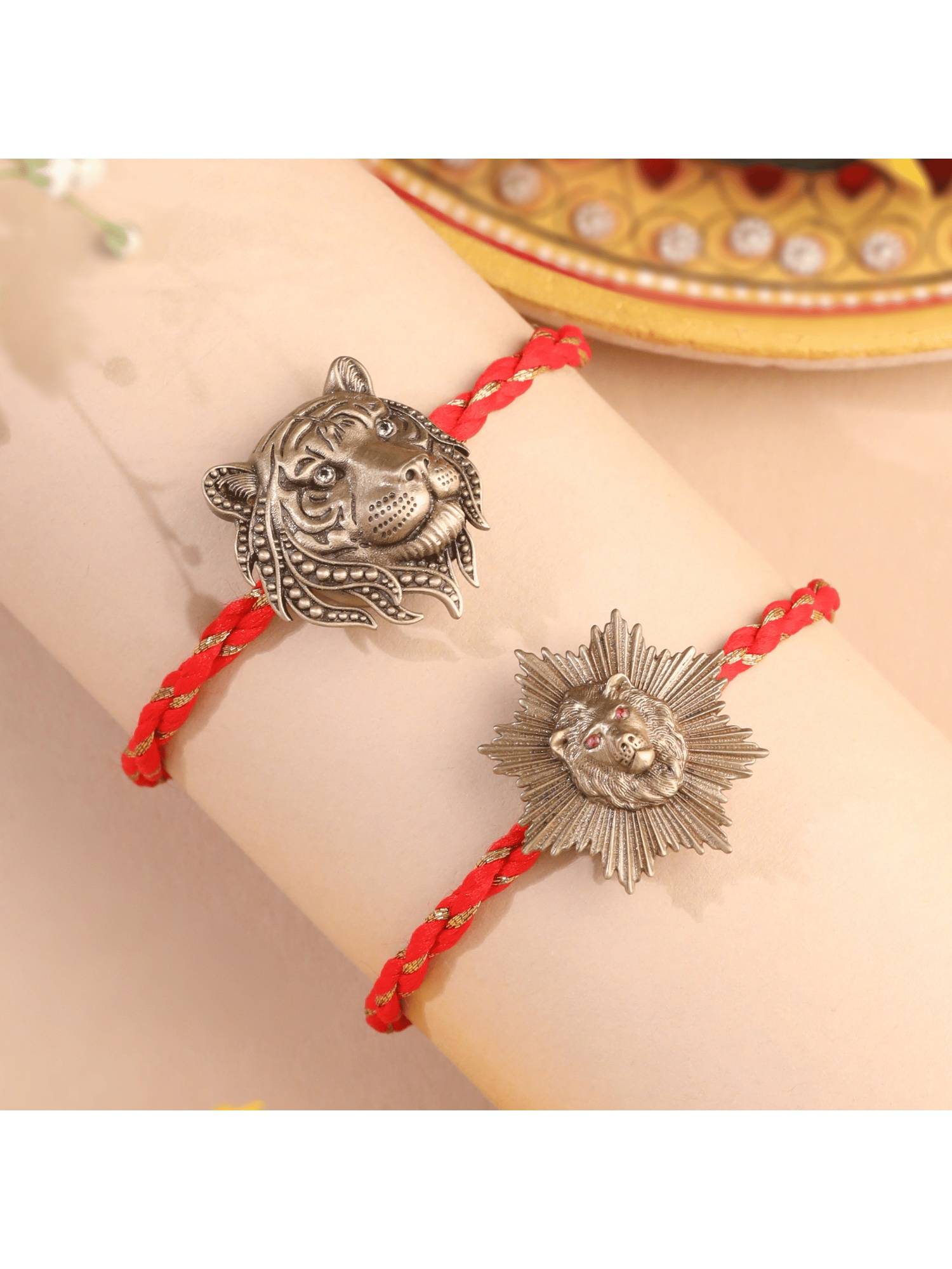 Cosa Nostraa Tiger And Lion Designer Thread Rakhi (Pack Of 2)