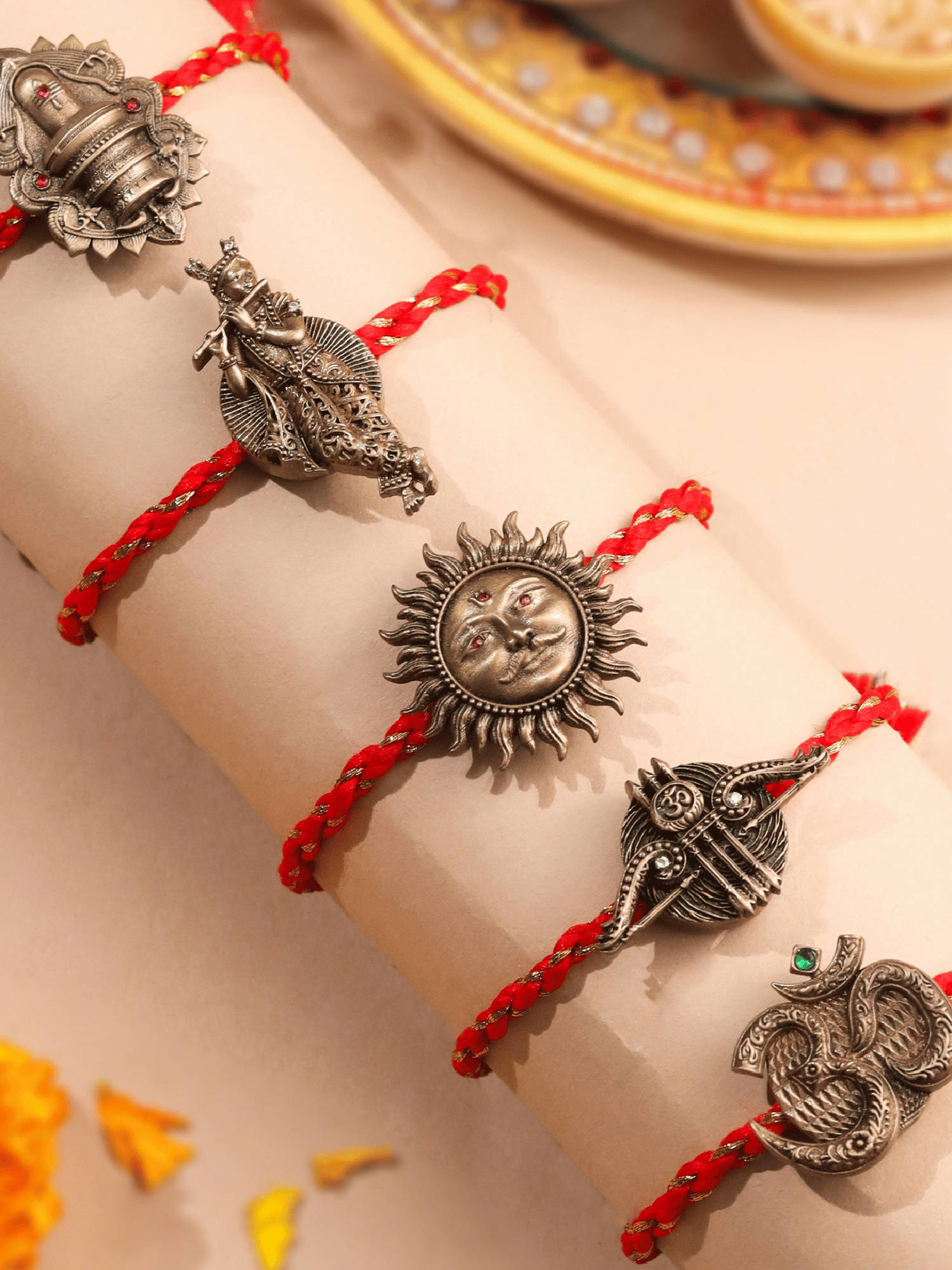 Cosa Nostraa Lord Krishna, Shivling, Surya Dev, Om And Tridhanush Rakhi (Pack Of 5)