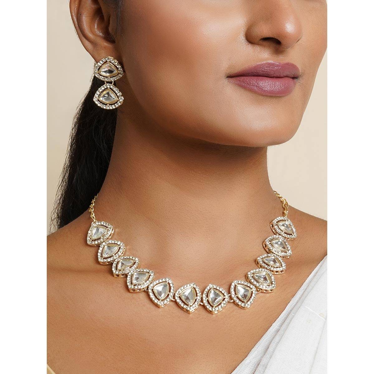 Teejh Vatsala Silver White Necklace Set