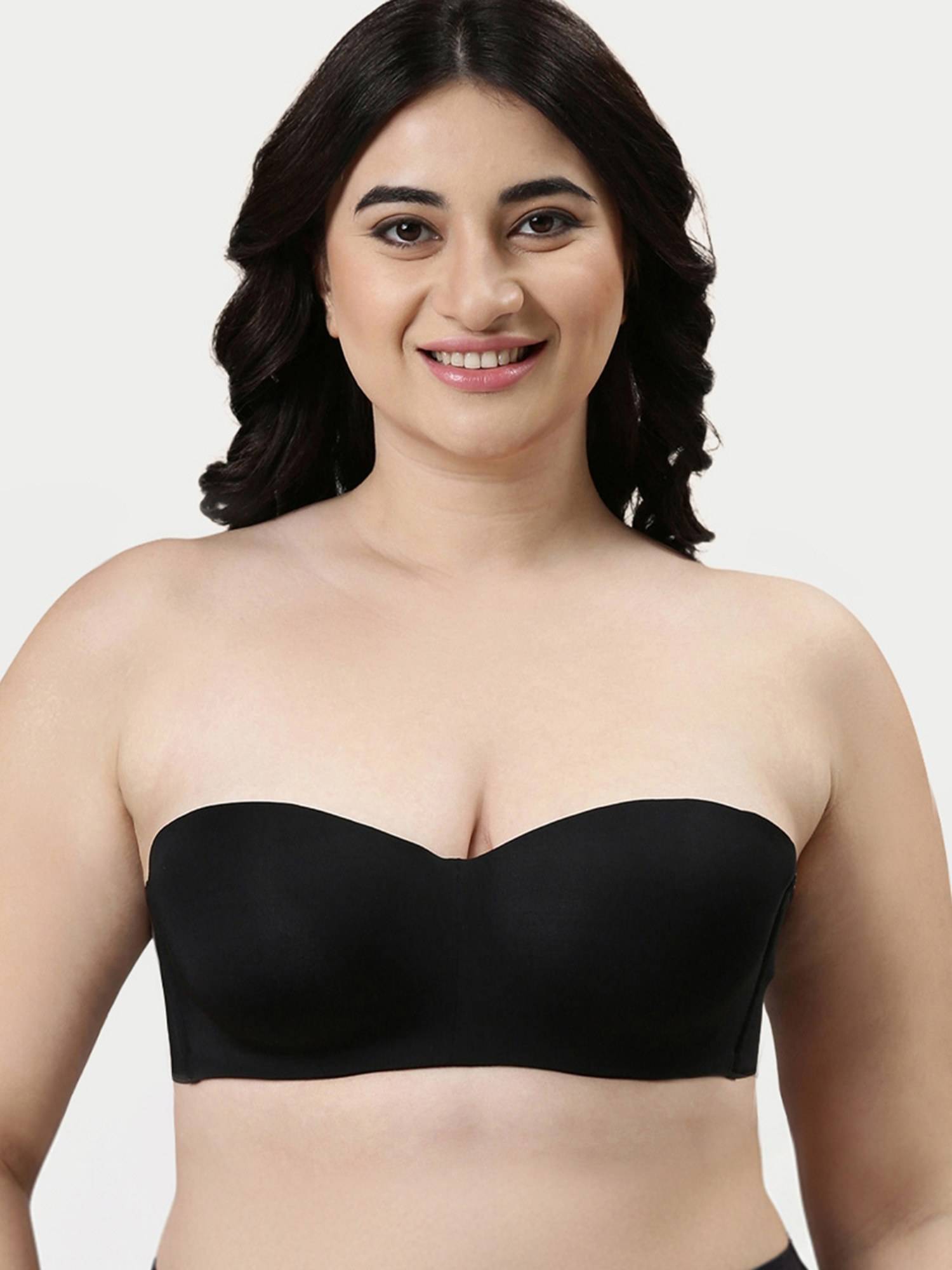 Enamor F074 Full Figure Strapless Multi-Way Bra - Padded Wired Medium Coverage - Black - F074