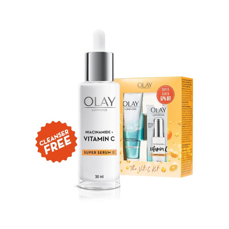 Olay Hydration Boost Kit With Niacinamide + Vitamin-C Super Serum & Cleanser For Intense Hydration & Dewy Glow