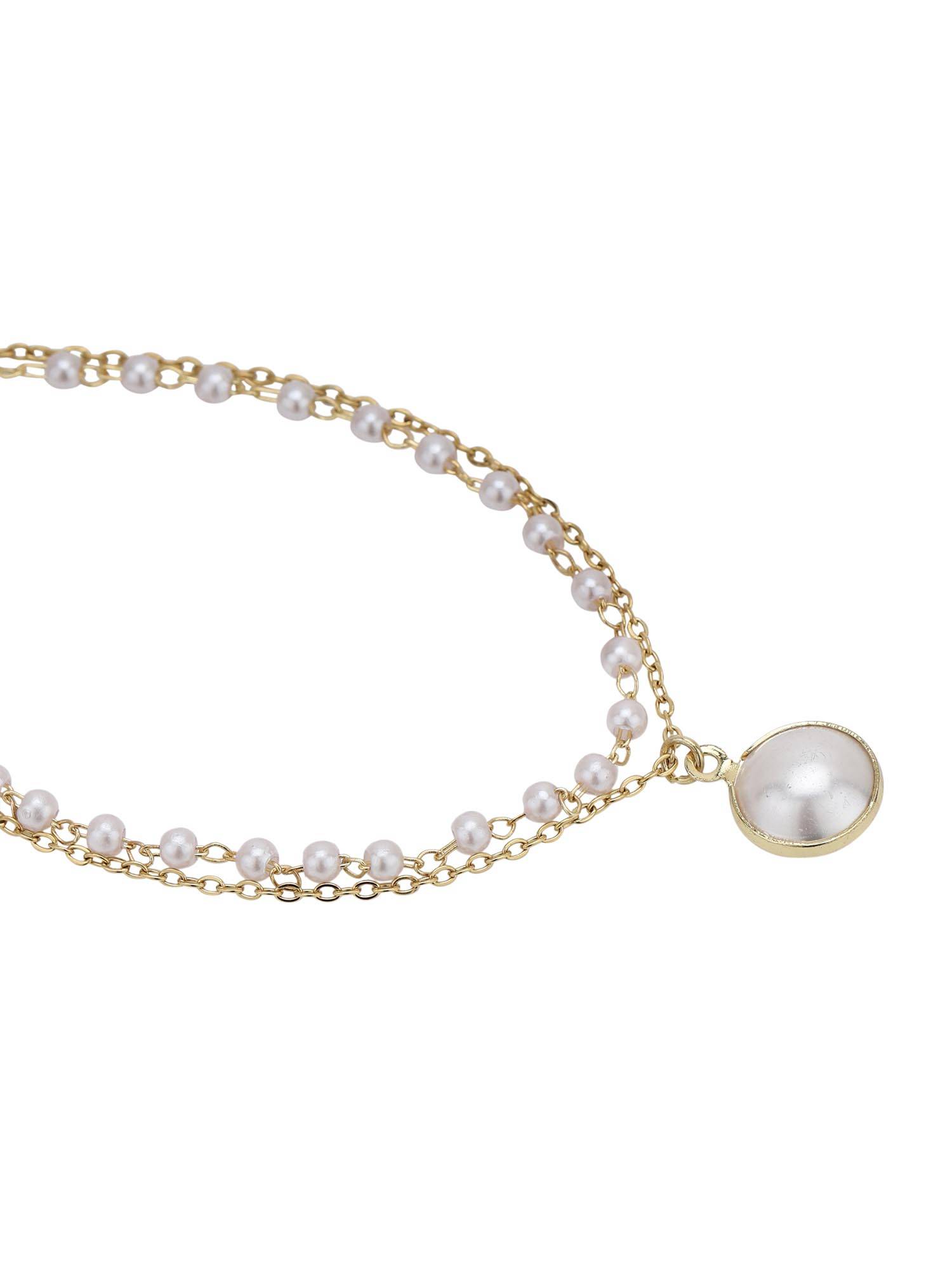 Buy Carlton London Gold Plated Pearl Double Chain Wraparound Bracelet ...