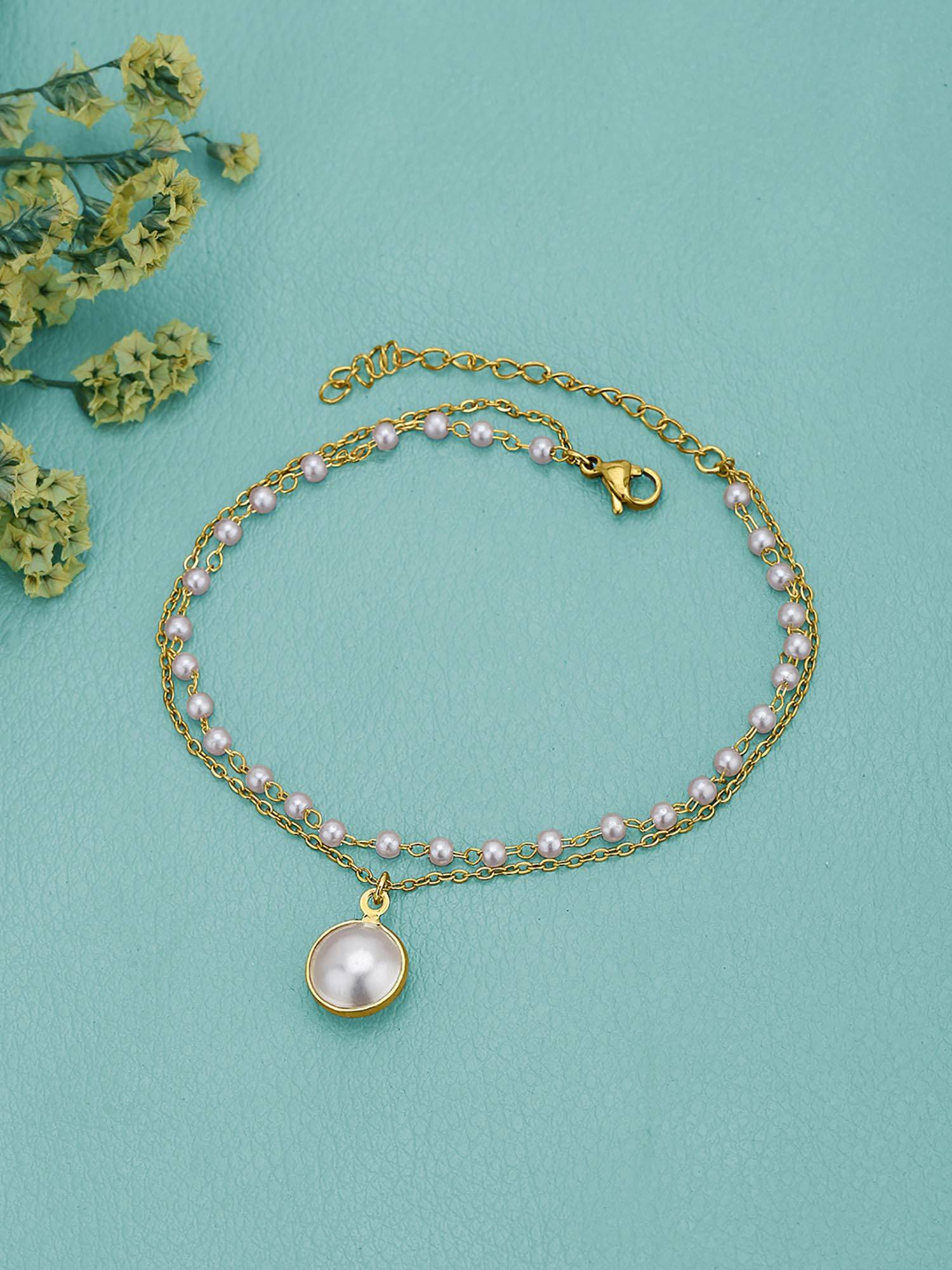 Buy Carlton London Gold Plated Pearl Double Chain Wraparound Bracelet ...