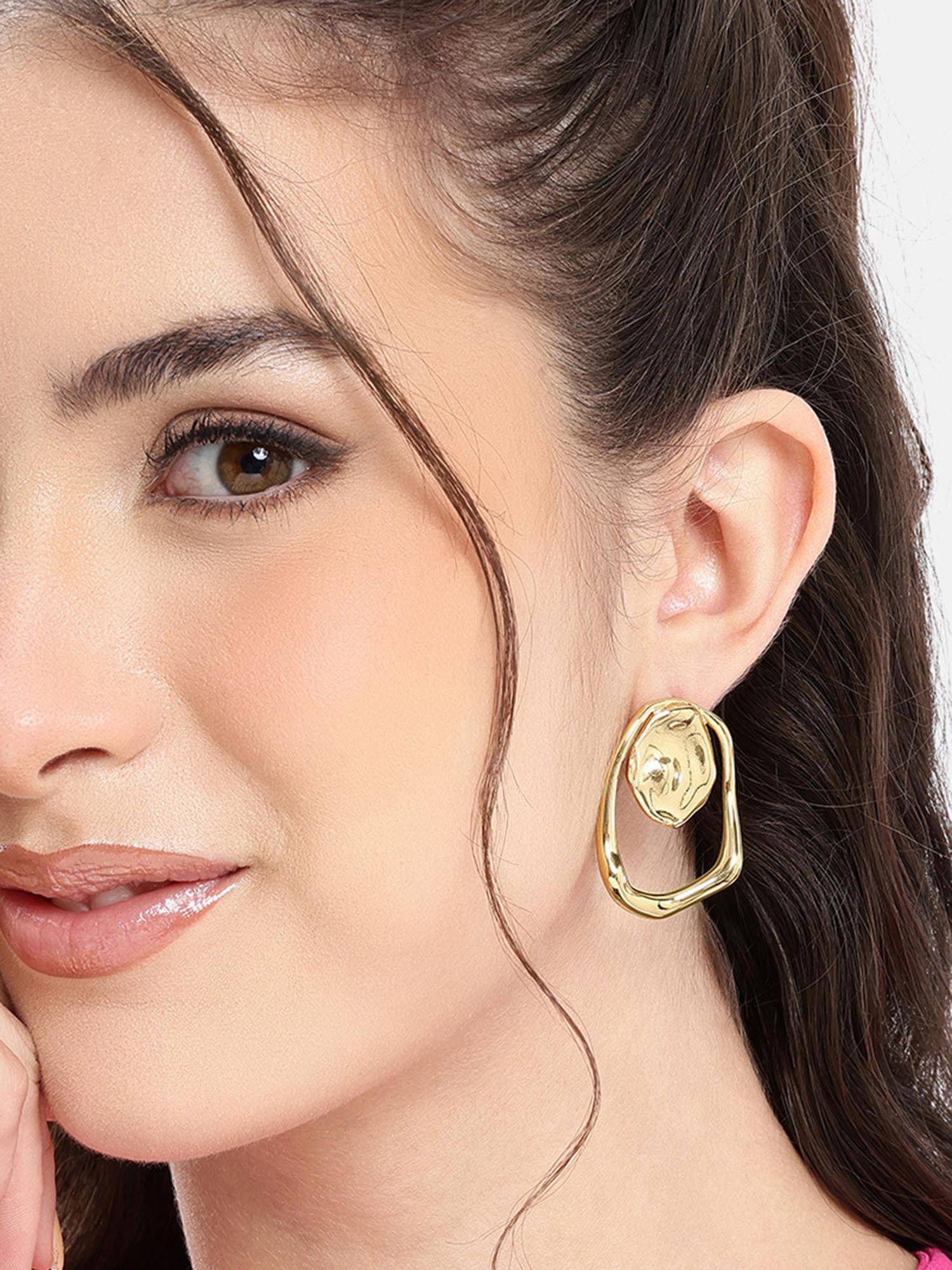 Carlton London Gold Plated Contemporary Bold Stud Earring