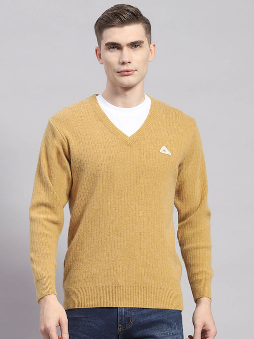 Buy Monte Carlo Camel Mix Woven V-Neck Sweater Online