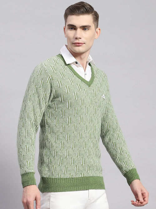 Buy Monte Carlo Green Woven V-Neck Sweater Online
