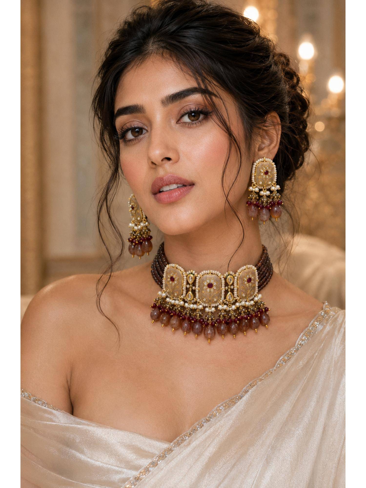 PINKCITY CRAFT Brown Heritage Meenakari Jewellery Set