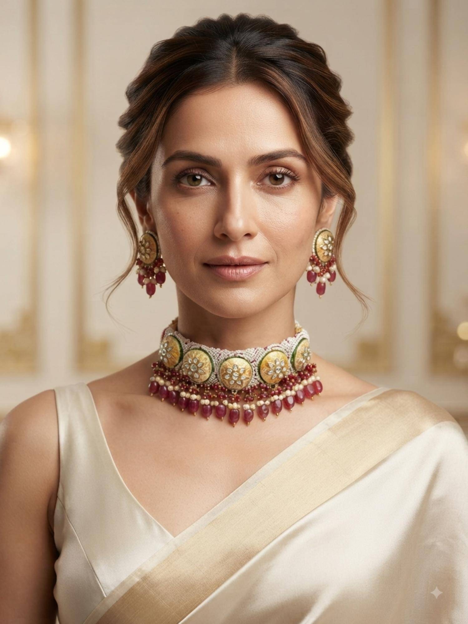 PINKCITY CRAFT White Patwa Craft Meenakari Jewellery Set