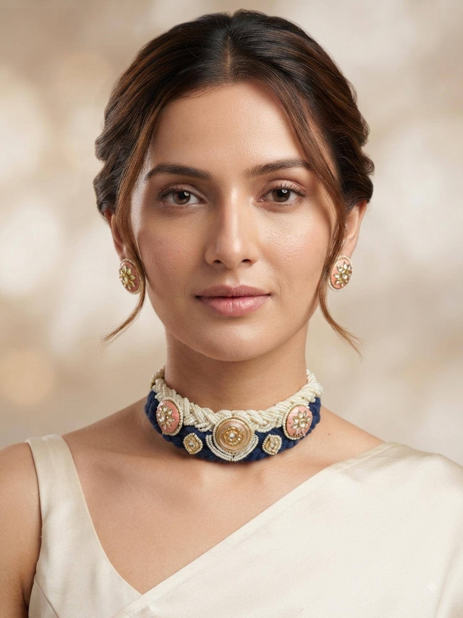 PINKCITY CRAFT White Blue Patwa Meenakari Jewellery Set