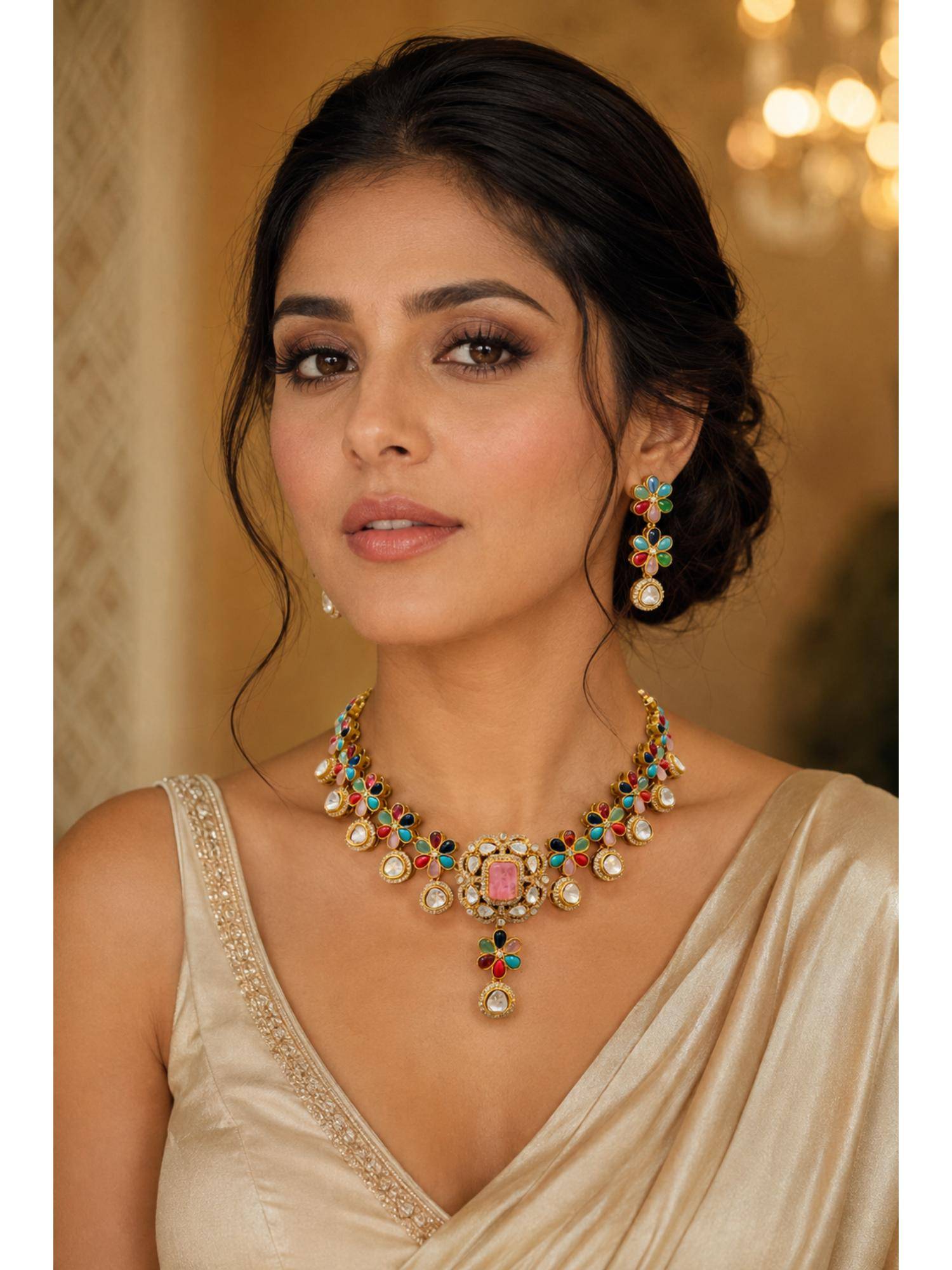 PINKCITY CRAFT White Navratan Moissanite Jewellery Set