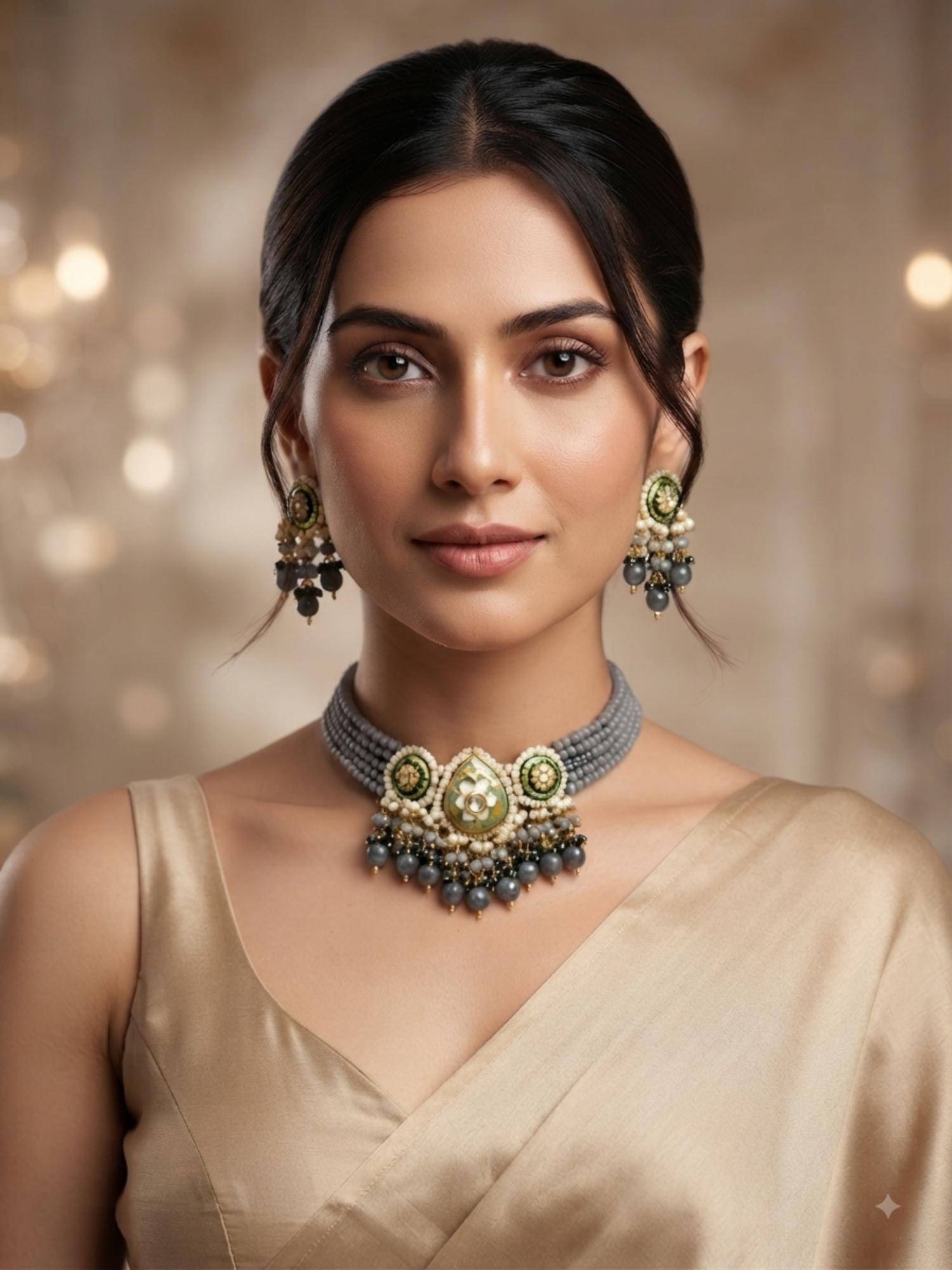 PINKCITY CRAFT White Slate Meenakari Jewellery Set