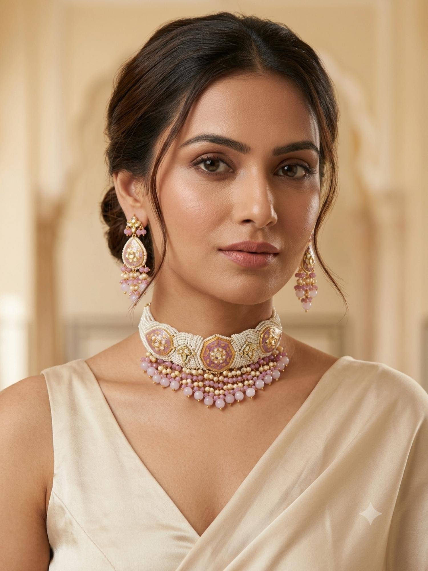 PINKCITY CRAFT White Threadwork Meenakari Patwa Jewellery Set