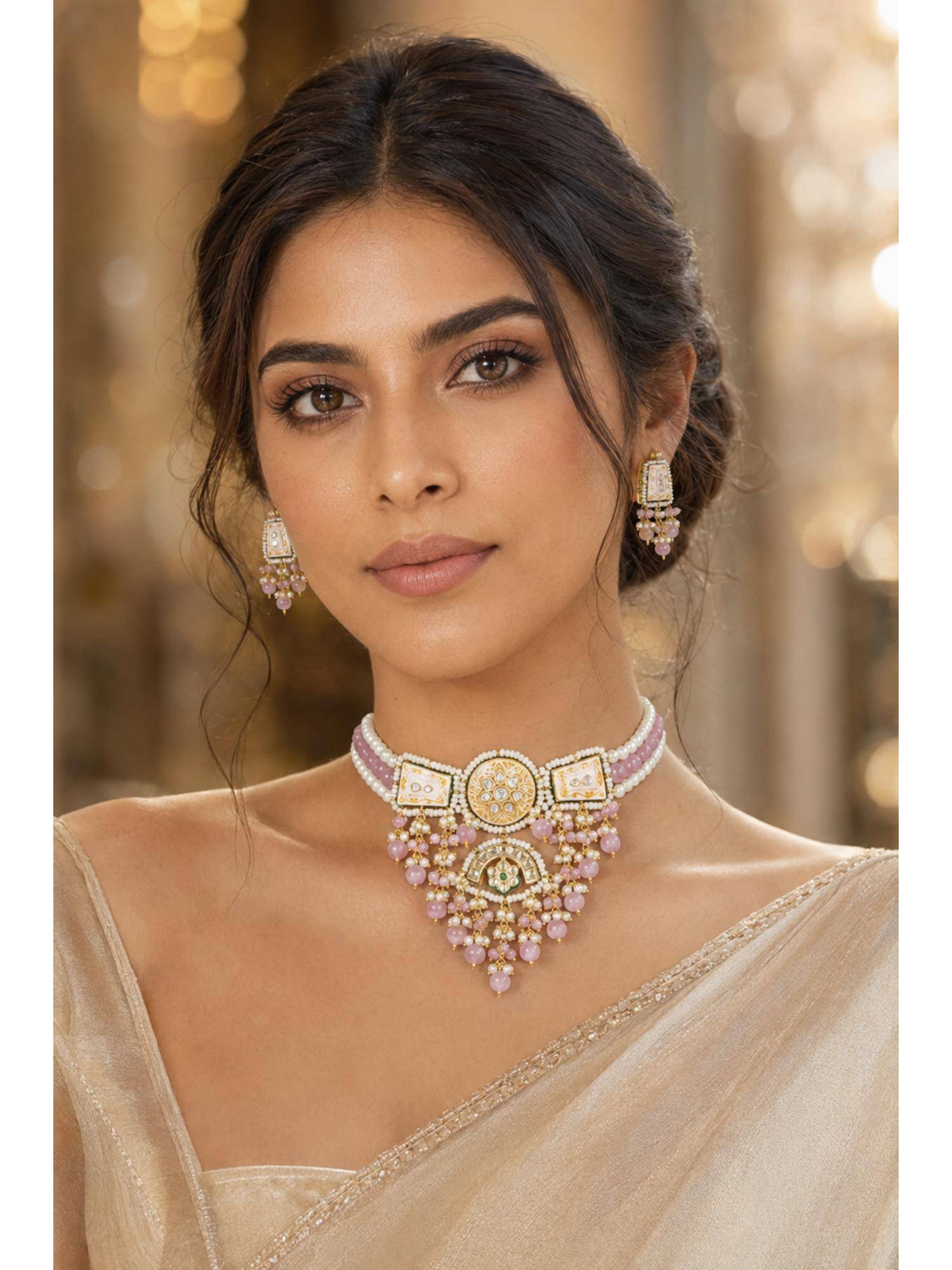 PINKCITY CRAFT White Traditional Meenakari Jewellery Set