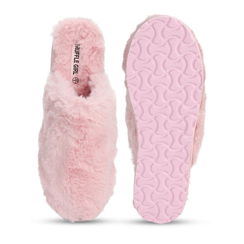 Truffle Collection Pink Fuzzy Fur Slippers - UK 4 (Pink) At Nykaa, Best Beauty Products Online