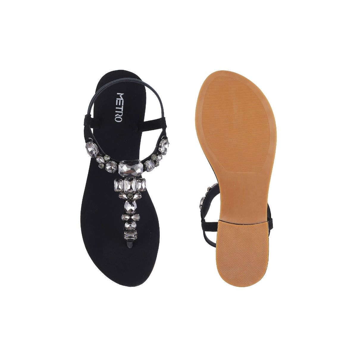 Buy Metro Black Embellished Sandals Online