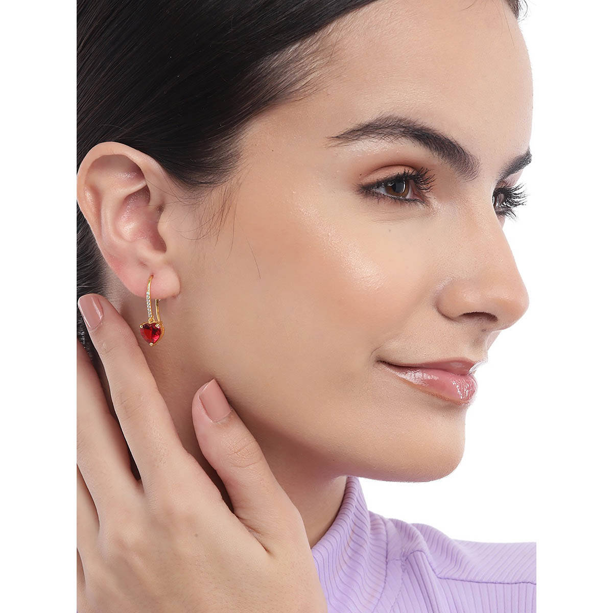 Carlton London 18Kt Gold Plated with Cz Heart Drop Earring for Women