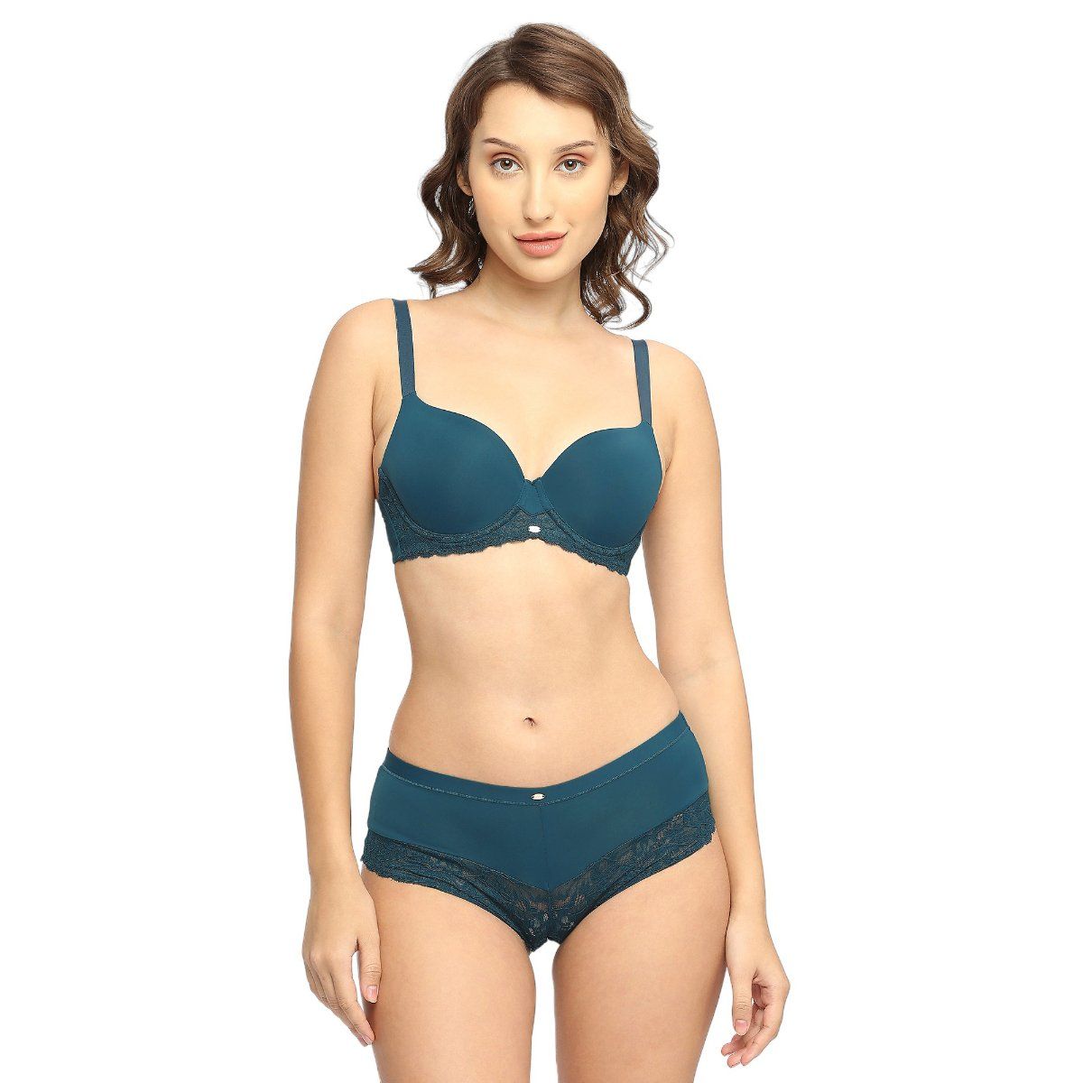 Full Coverage Padded Bra and Mid Rise Brief With Lace Detailing – SOIE Woman
