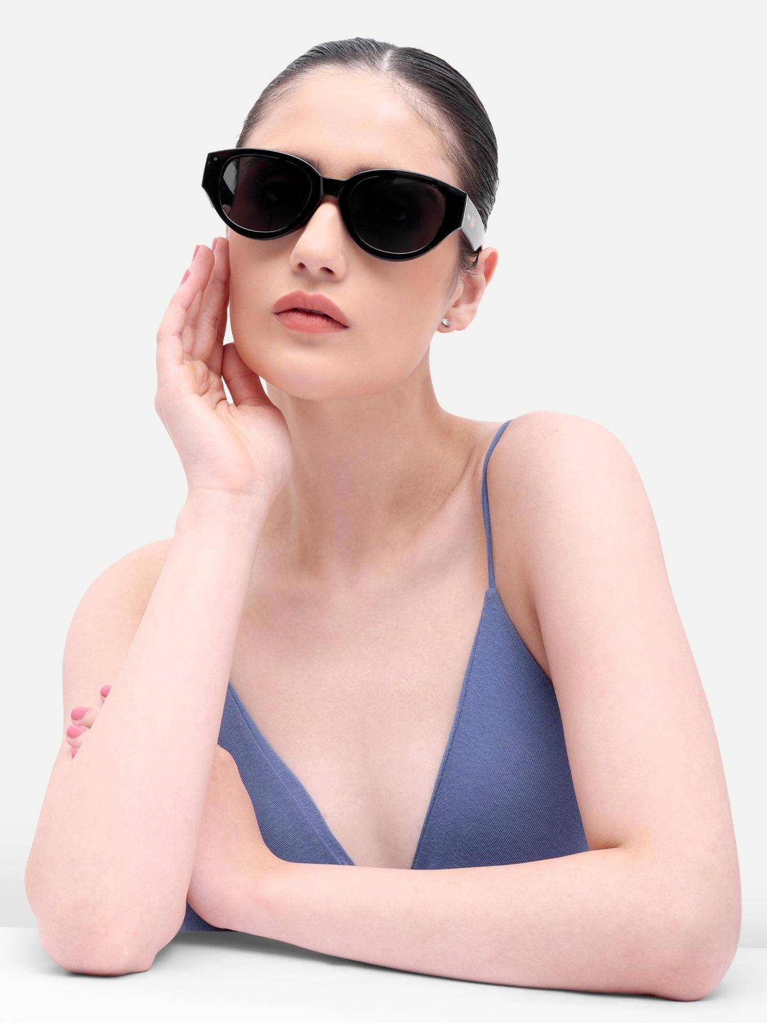 HAMILTANO WINSTON Women Acetate Black Round Full Rim Sunglasses-Sku386 (51)