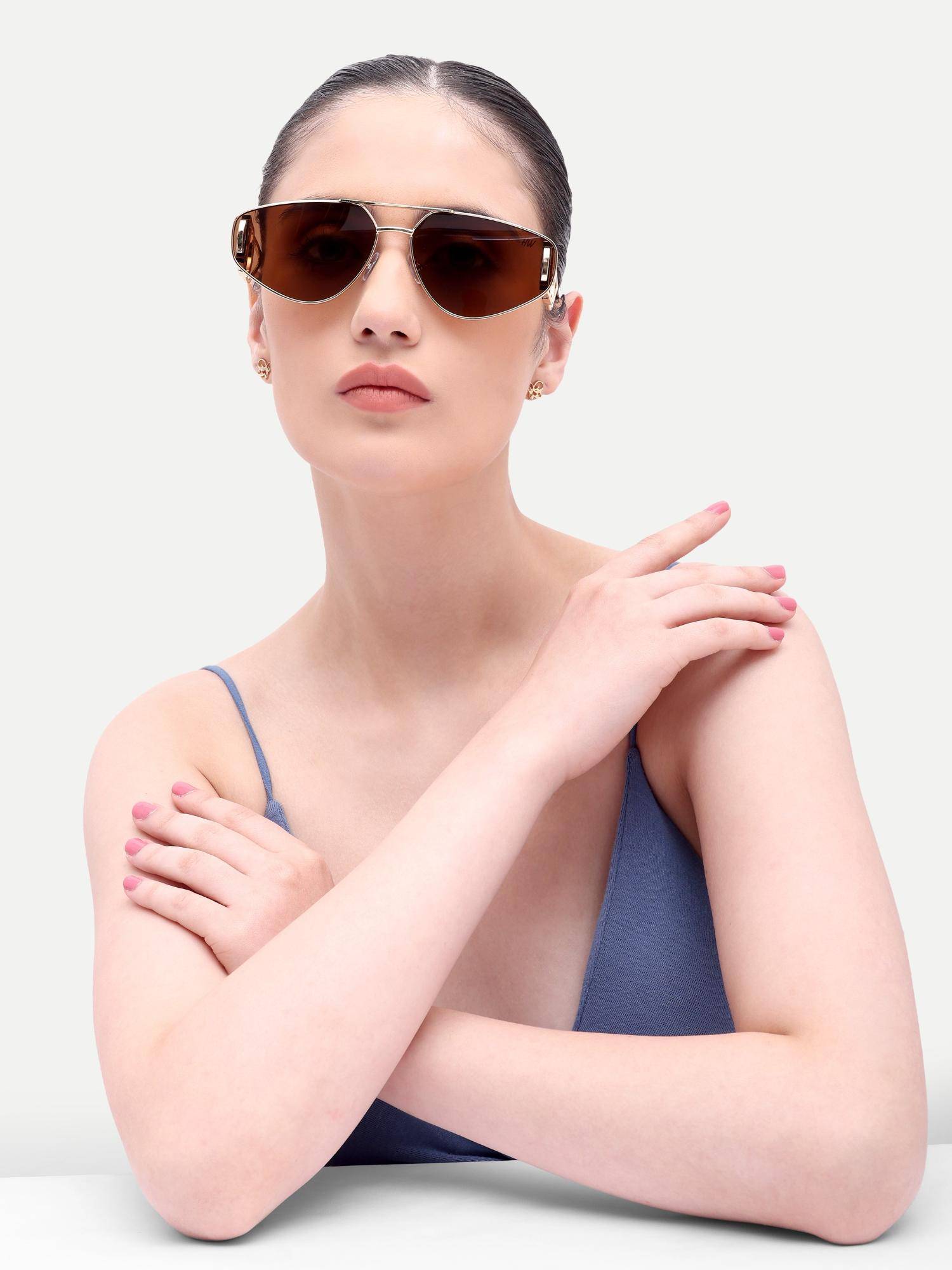 HAMILTANO WINSTON Women Metal Brown Oval Full Rim Sunglasses-Sku387 (54)