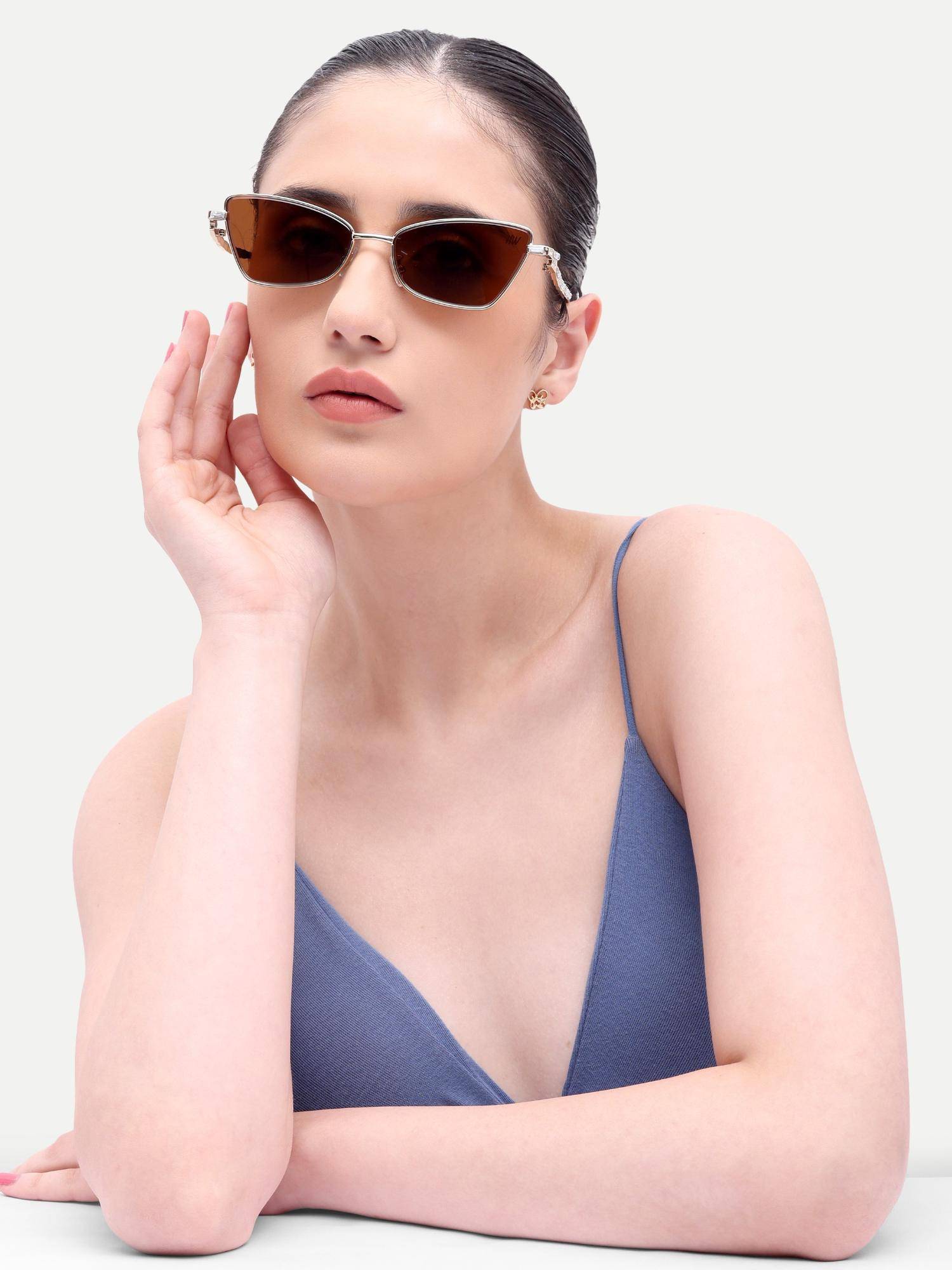 HAMILTANO WINSTON Women Metal Brown Cat Eye Full Rim Sunglasses-Sku388 (53)