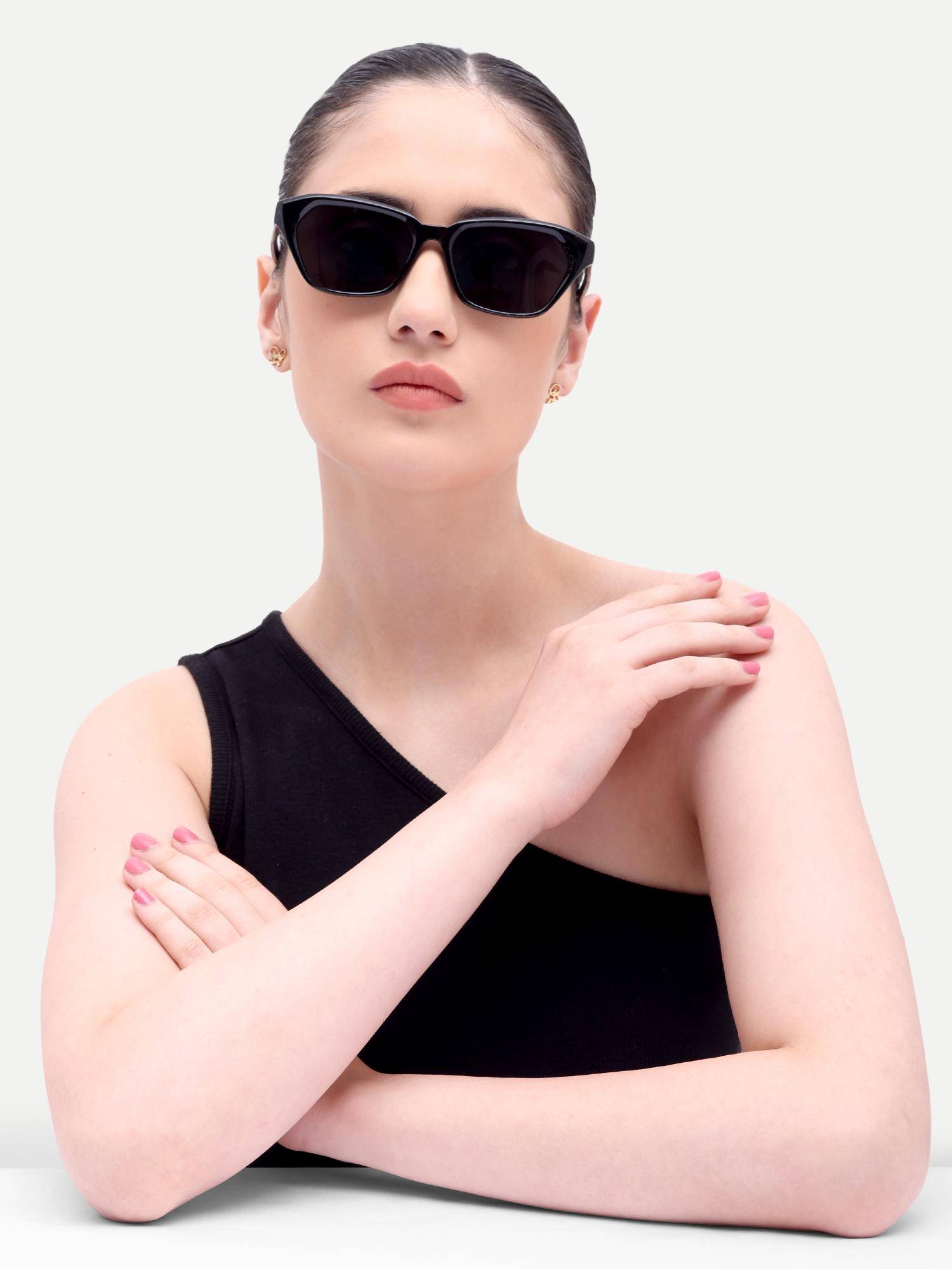 HAMILTANO WINSTON Women Acetate Black Square Full Rim Sunglasses-Sku390 (53)