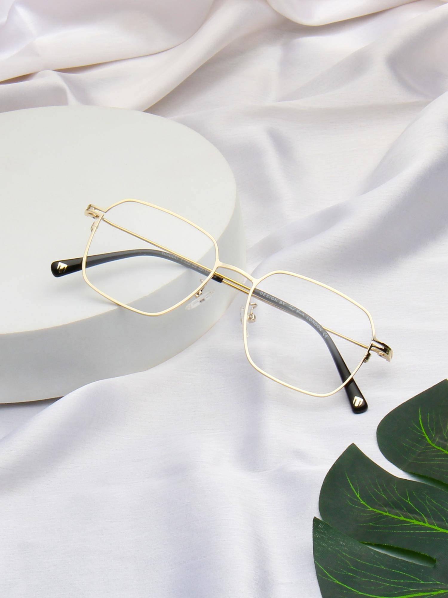 TED SMITH Unisex Metal Gold Square Full Rim Eyeglass Frames-Thinray 1_C5 (52)