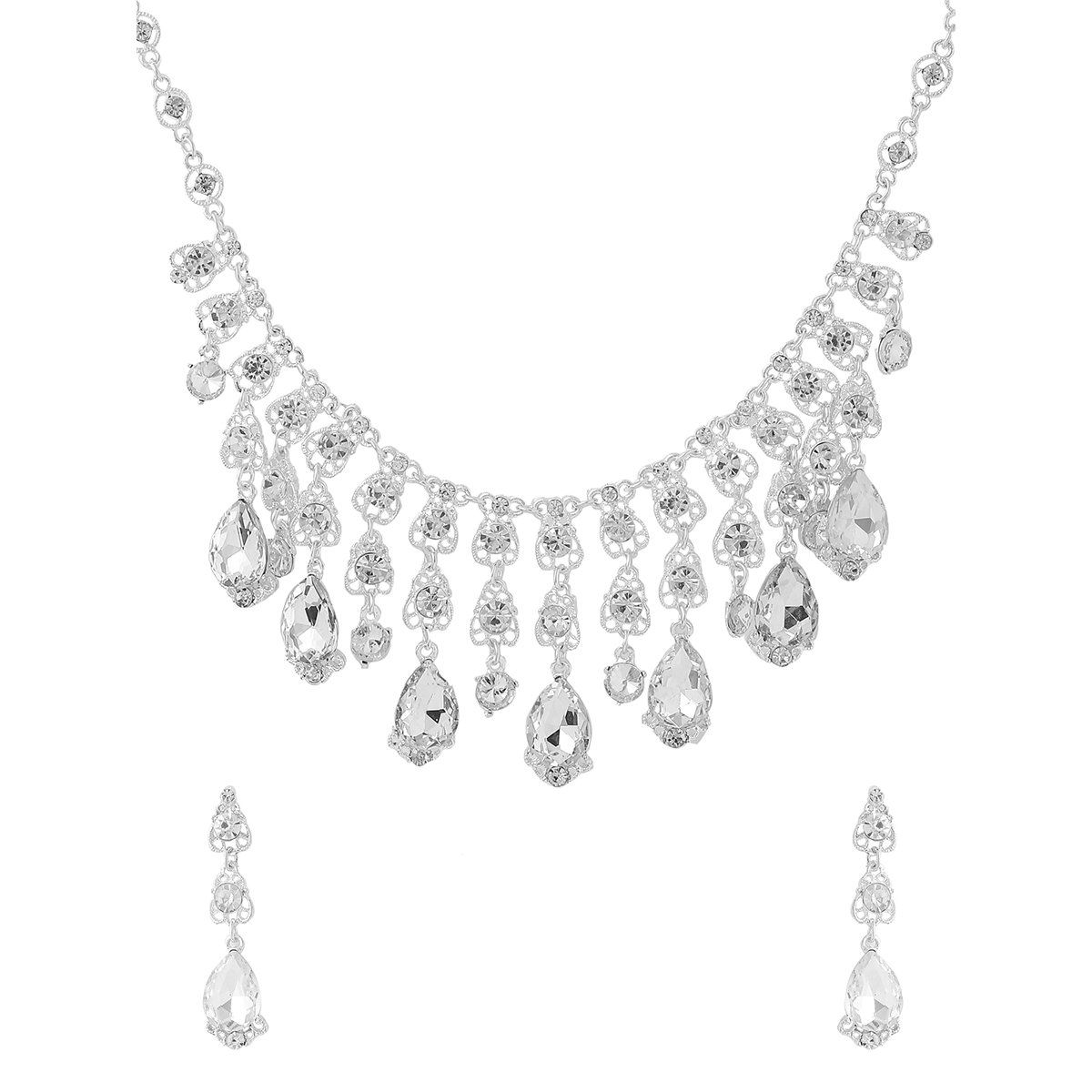Yellow Chimes Silver Toned Tear Drop Crystal Designed Necklace Set Buy