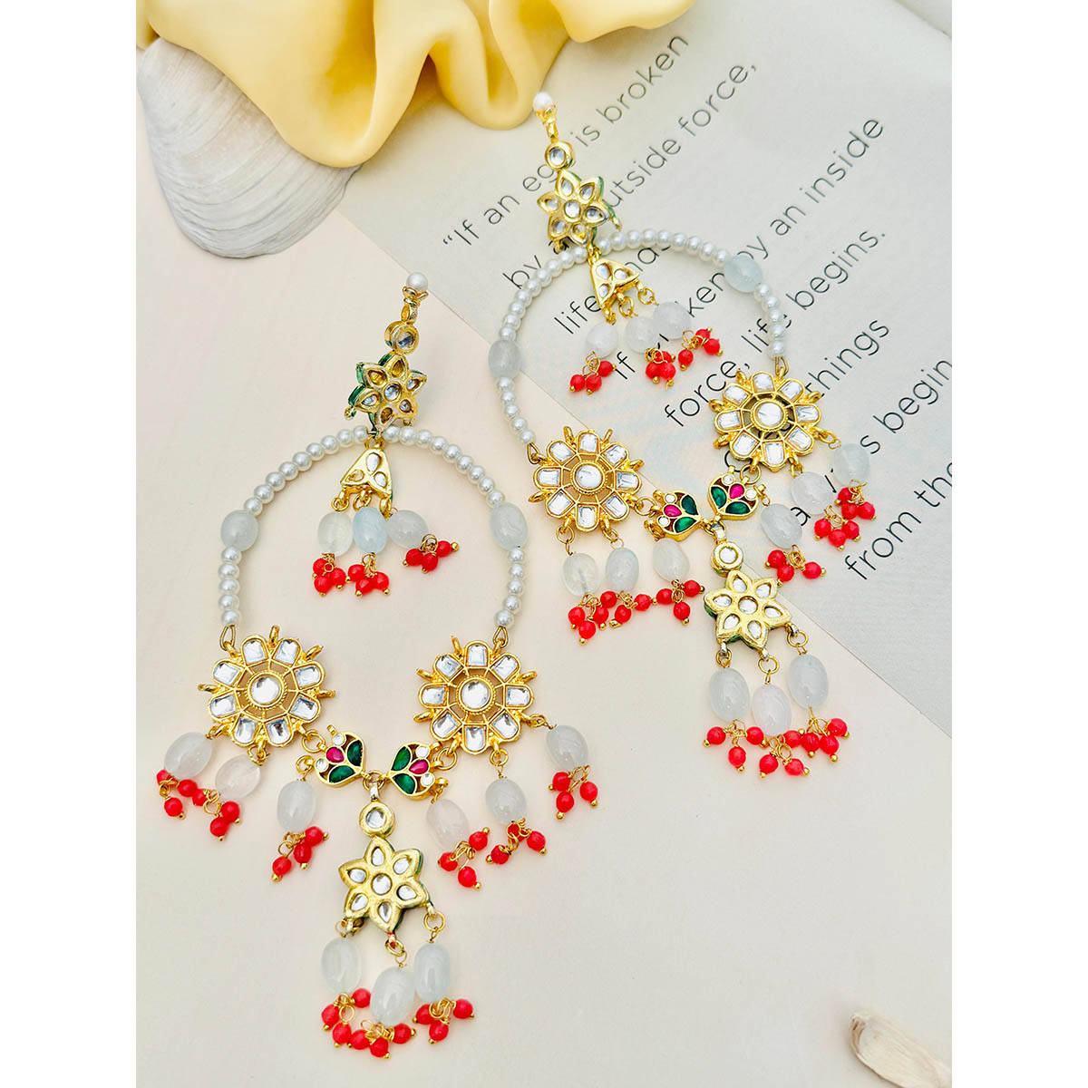 Abdesigns Gold-Plated Kundan Studded Multi-Color Chandbali Earrings