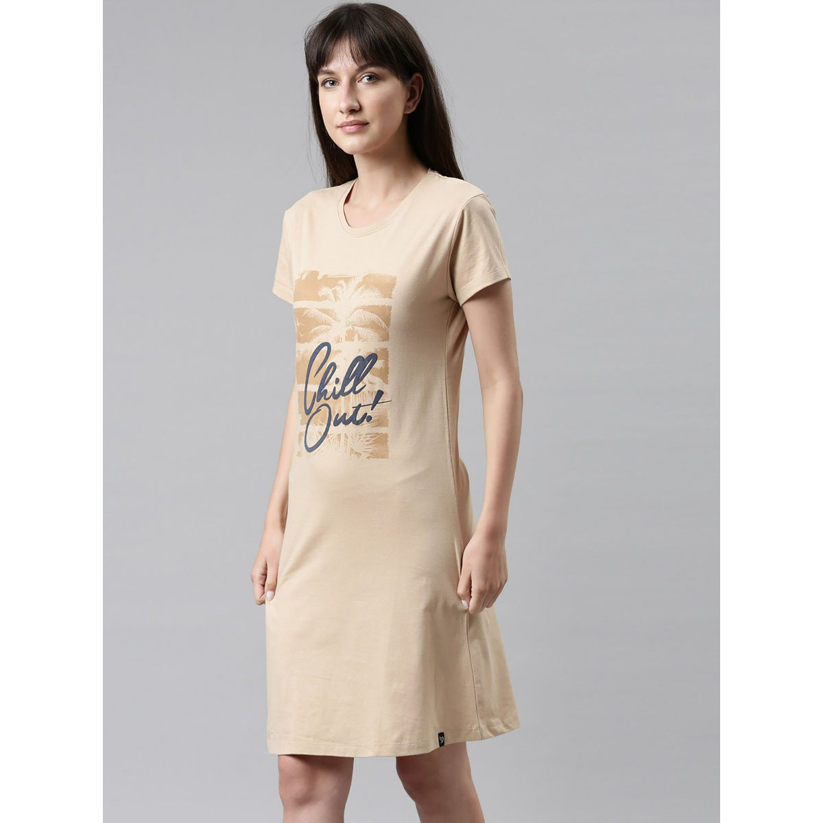 Buy Twin Birds Womens Lounge Wear Long Tee Beige Online 7777