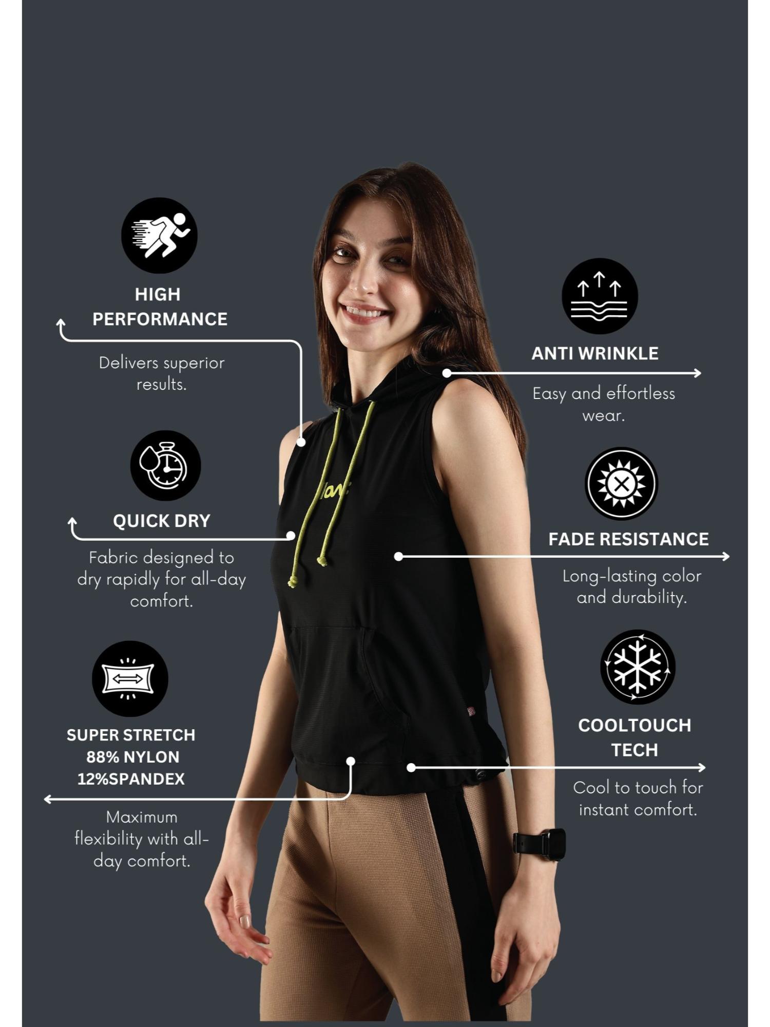 Buy DOMIN8 Women's Sleeveless Hoodie with Kangaroo Pocket and Neon