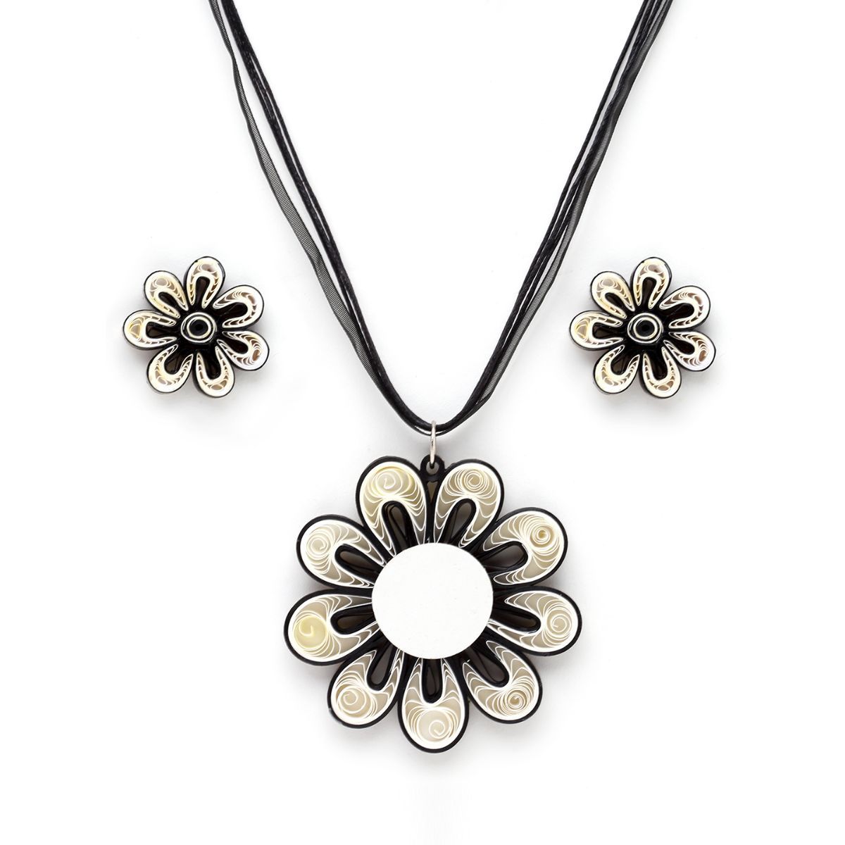 Matte finish ruby-white stone flower necklace set dj-42164 – dreamjwell