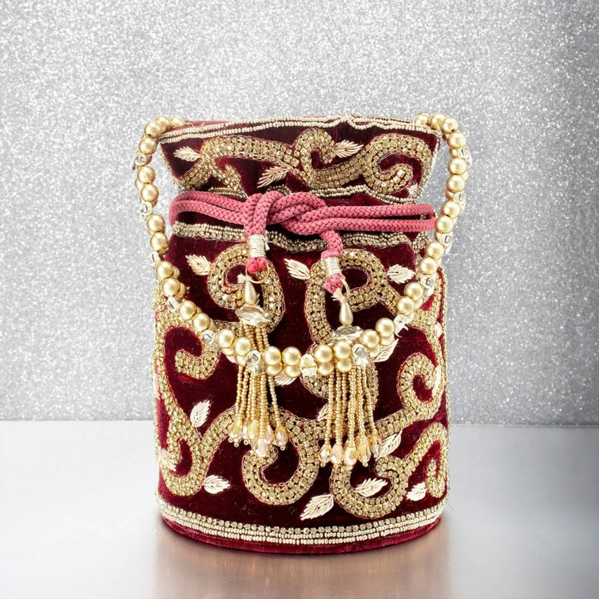 Peora Potli Bags Evening Bags Ethnic Bride Purse with Drawstring Maroon - P64M