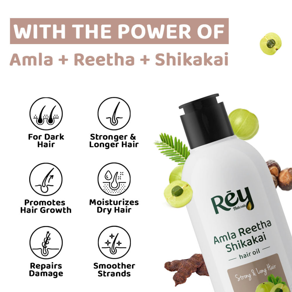 Rey Naturals Amla Reetha Shikakai Hair Oil - Hair Growth, Fights ...