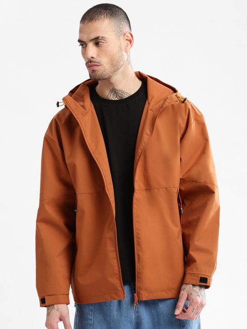 SHOWOFF Mens Hooded Rust Solid Tailored Oversized Jacket