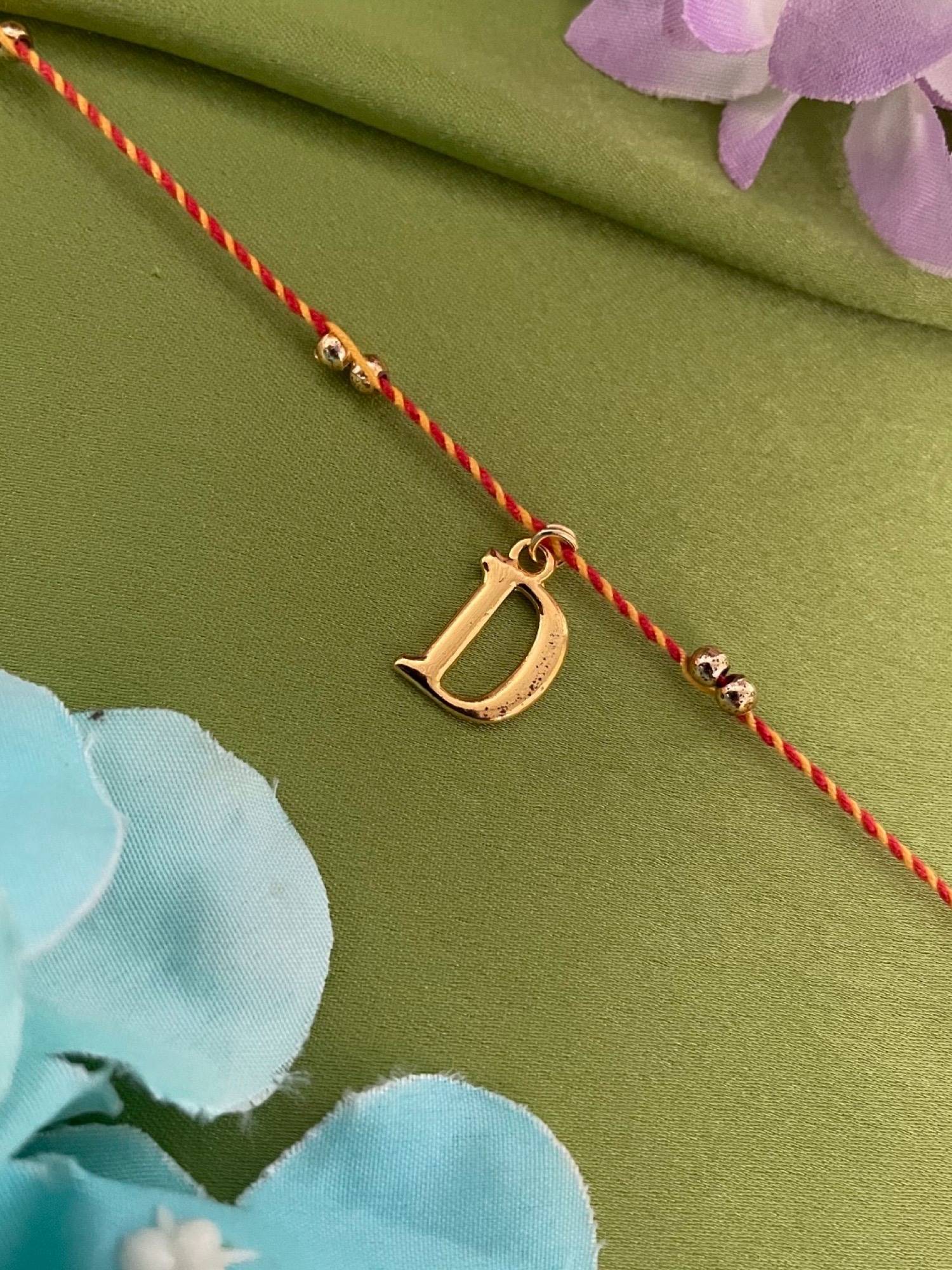 Digital Dress Room D Letter Initial Gold Beads Thread Rakhi