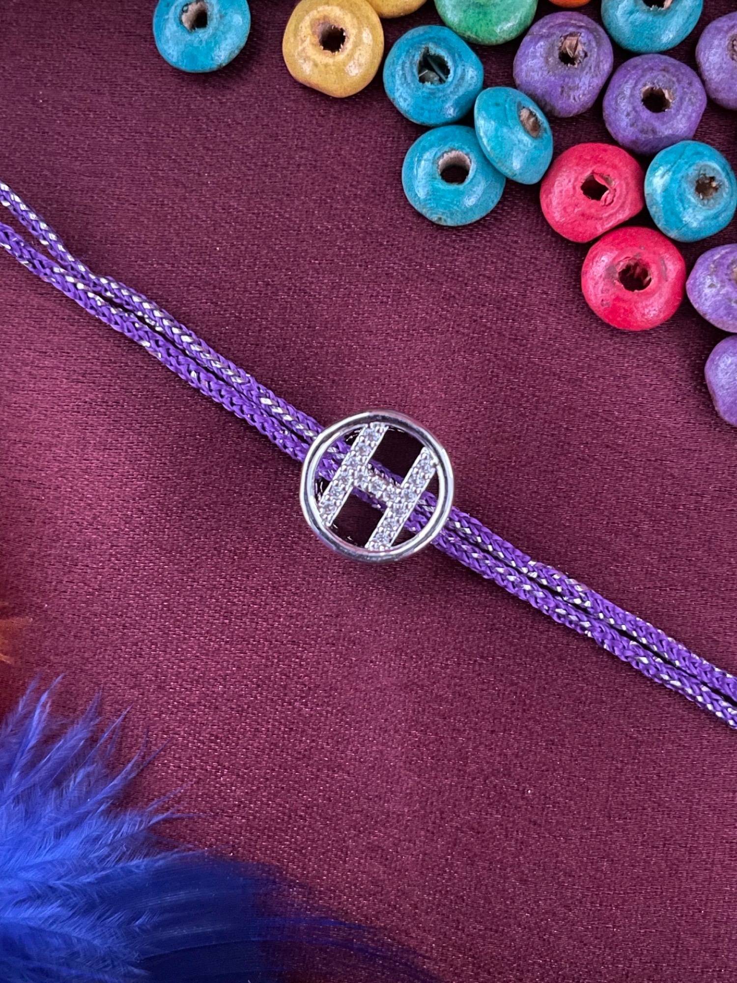 Digital Dress Room H Letter Silver Plated Diamond Initial Rakhi