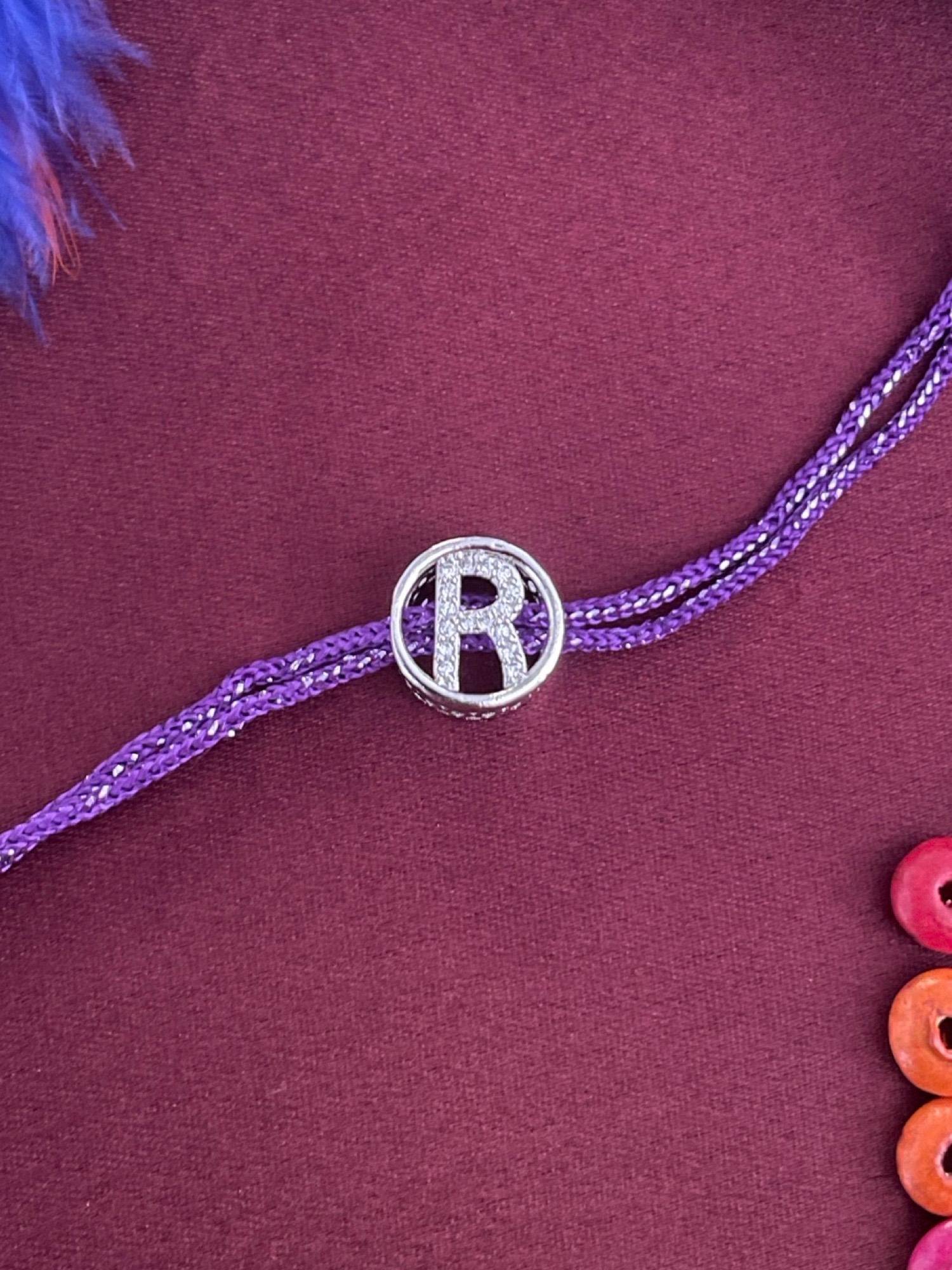 Digital Dress Room R Letter Silver Plated Diamond Initial Rakhi