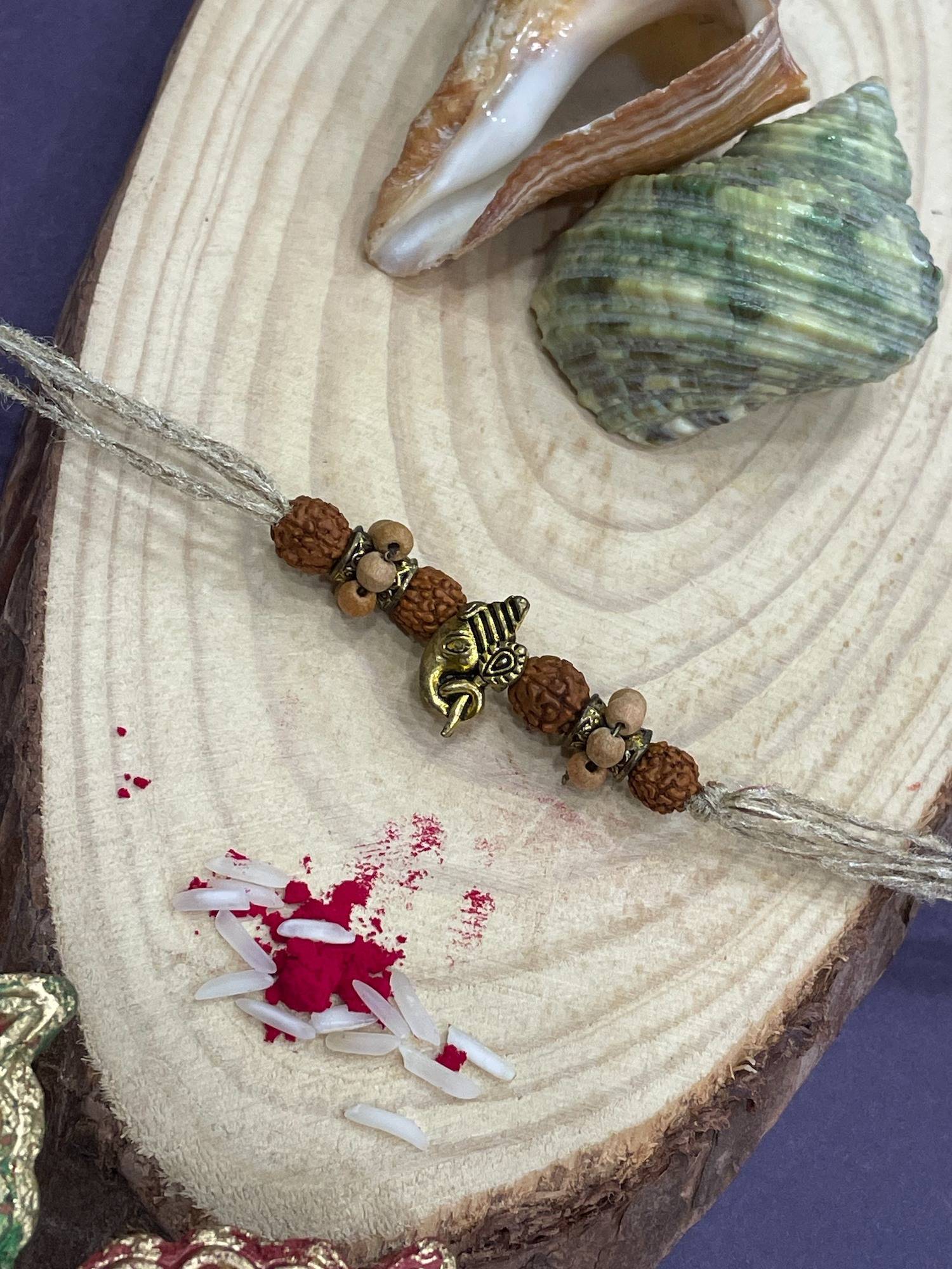 Digital Dress Room Lord Ganesha with Rudraksha-Tulsi Beads Thread Rakhi