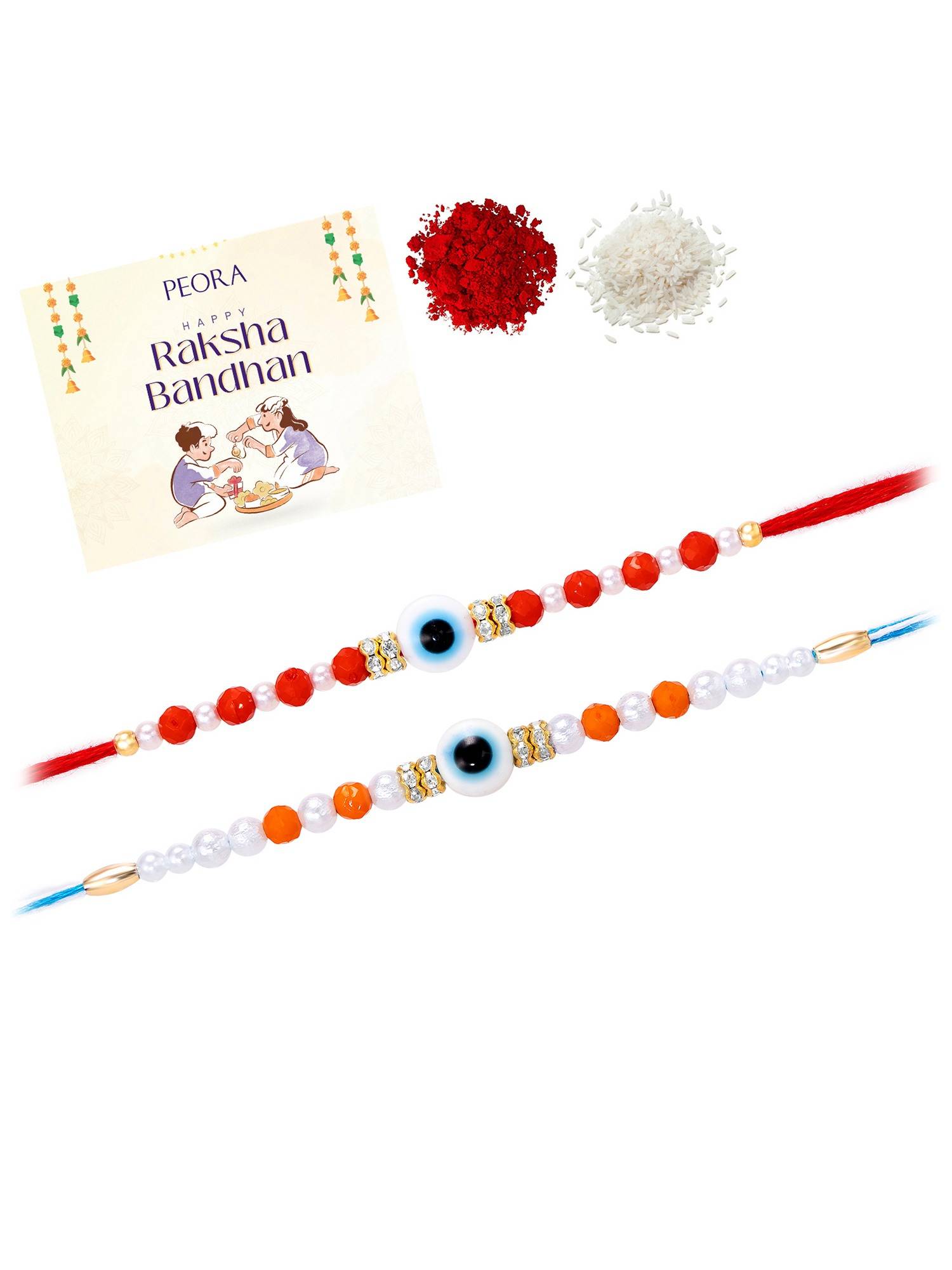 Peora Evil Eye Thread Bhaiya Rakhi with Greeting Card (Pack of 2)