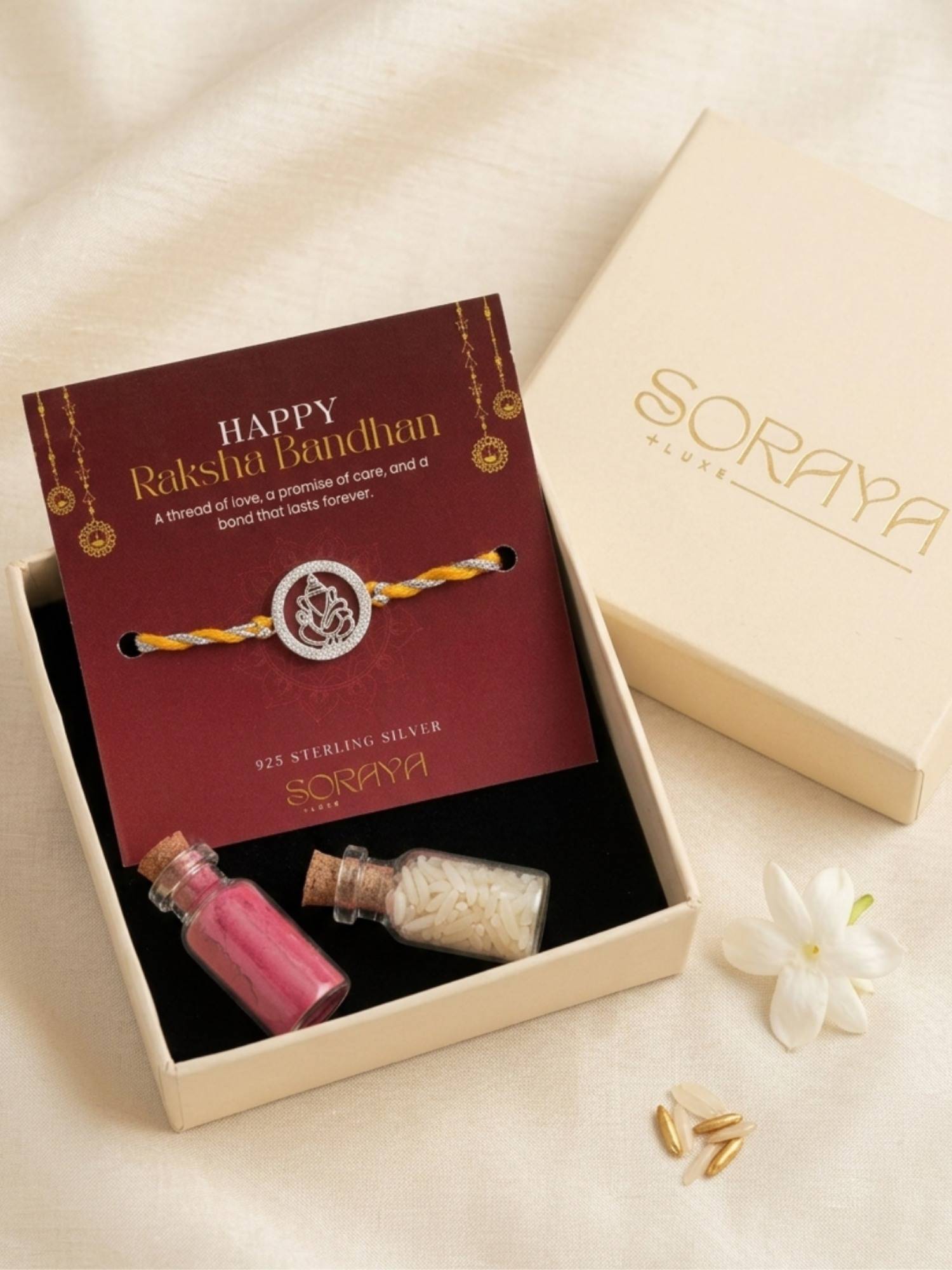 Soraya Luxe 925 Sterling Silver Ganesha Thread Rakhi with Card