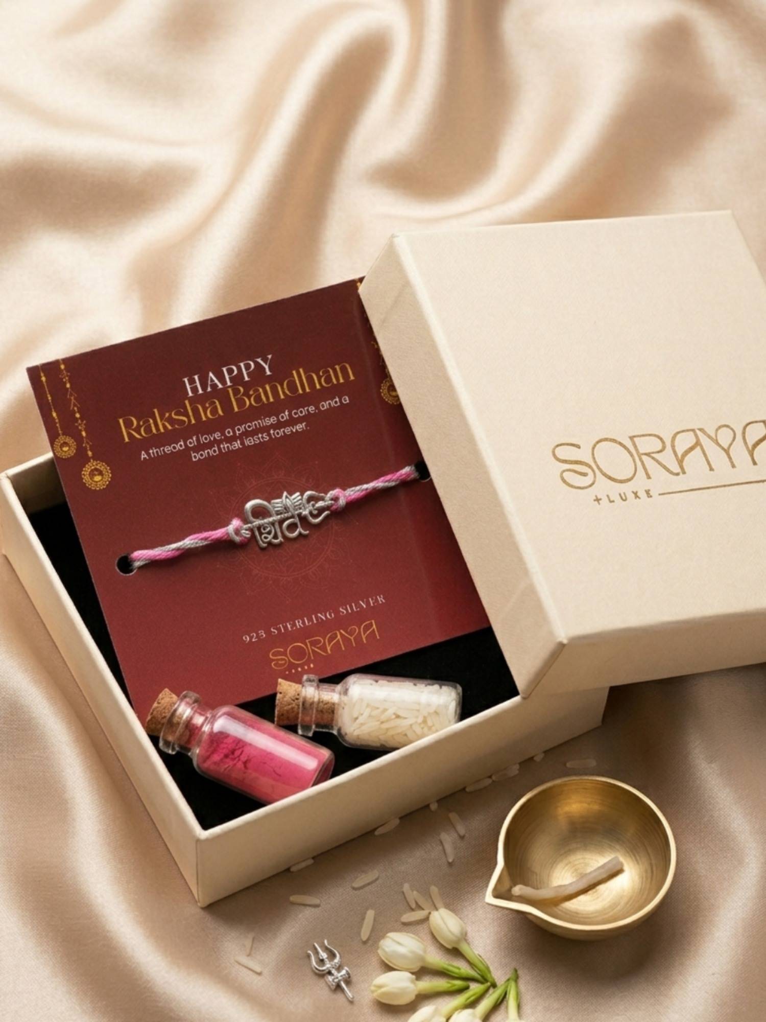 Soraya Luxe 925 Sterling Silver Lord Shiv Thread Rakhi with Card