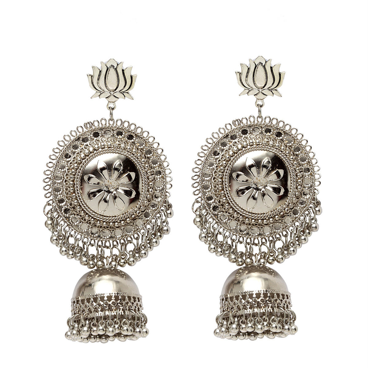 Buy PANASH Silver-plated Dome Shaped Oversized Jhumka Online