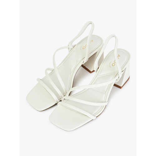 Aldo White Square Toe Strappy Block Sandal Heels (UK 2)